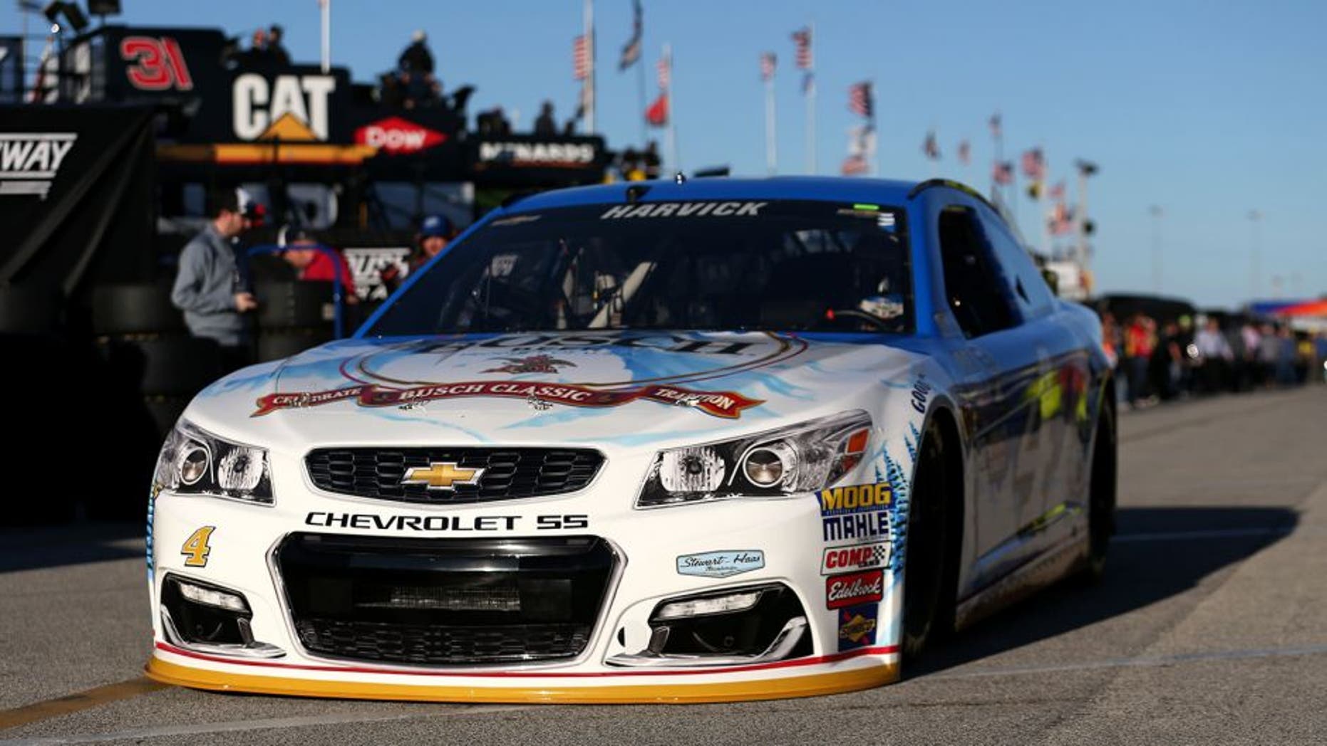DAYTONA BEACH, FL - FEBRUARY 12: Kevin Harvick, driver of the #4 Busch Beer Chevrolet, drives through the garage area during practice for the NASCAR Sprint Cup Series Sprint Unlimited at Daytona International Speedway on February 12, 2016 in Daytona Beach, Florida. (Photo by Chris Graythen/Getty Images)