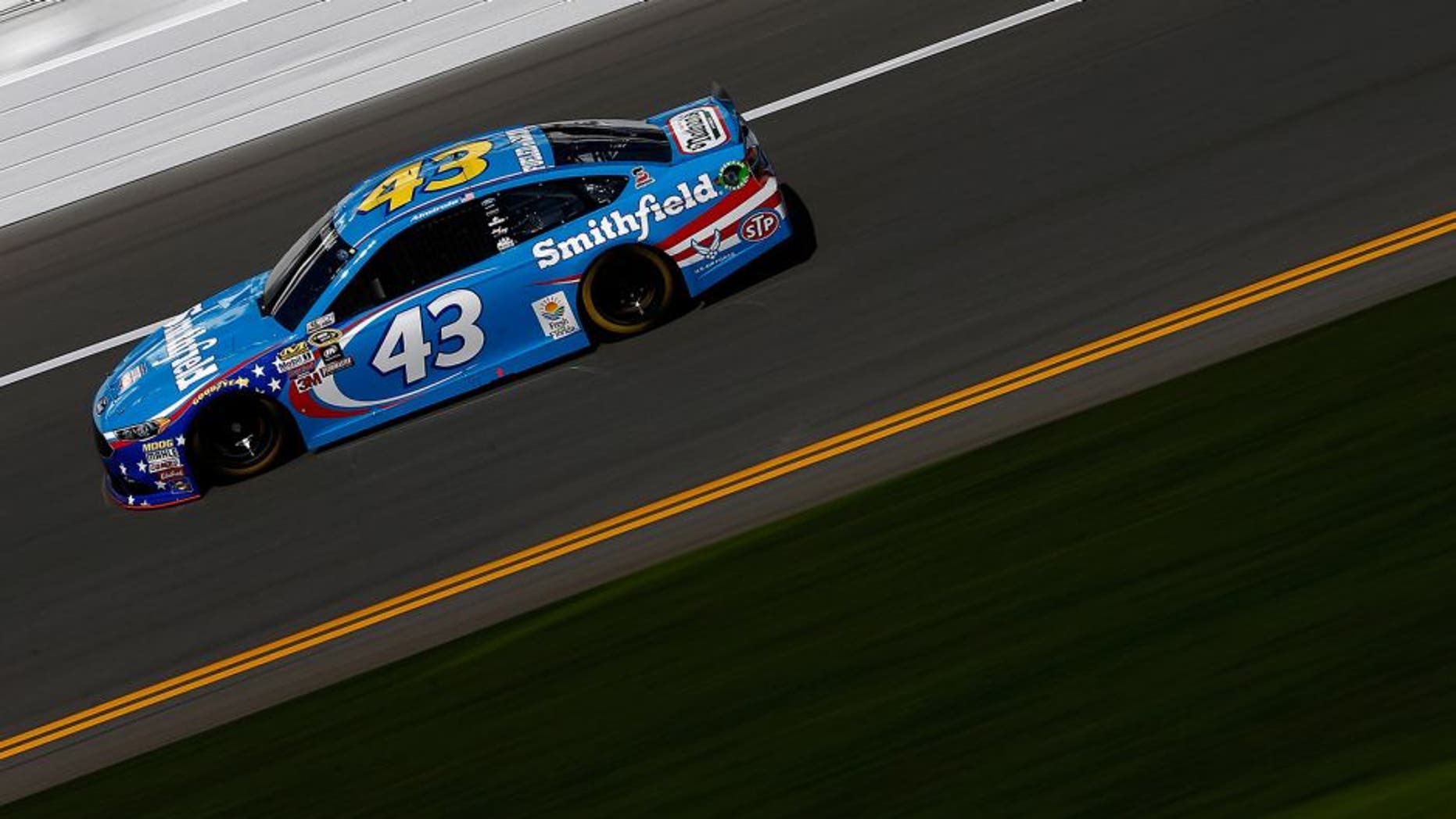 DAYTONA BEACH, FL - FEBRUARY 13: Aric Almirola, driver of the #43 Smithfield Ford, practices for the NASCAR Sprint Cup Series Daytona 500 at Daytona International Speedway on February 13, 2016 in Daytona Beach, Florida. (Photo by Jeff Zelevansky/Getty Images)