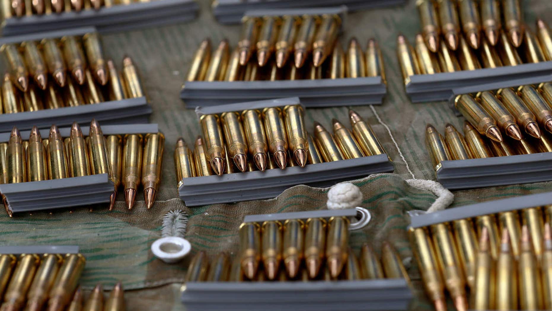 Ammunition for participants is placed on a table during the traditional 'Ruetlischiessen' (Ruetli shooting) competition at the Ruetli meadow in central Switzerland.