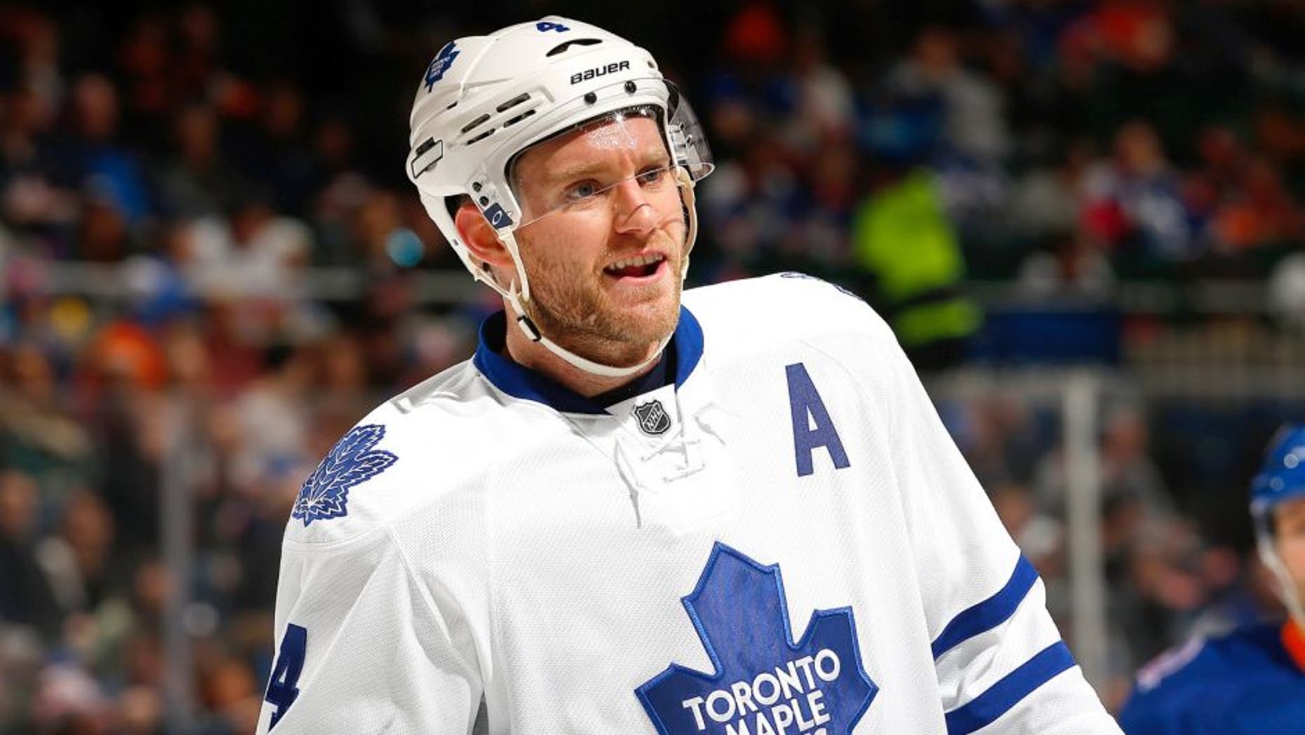 UNIONDALE, NY - FEBRUARY 12: Cody Franson #4 of the Toronto Maple Leafs skates against the New York Islanders at Nassau Veterans Memorial Coliseum on February 12, 2015 in Uniondale, New York. The New York Islanders defeated the Toronto Maple Leafs 3-2. (Photo by Mike Stobe/NHLI via Getty Images)