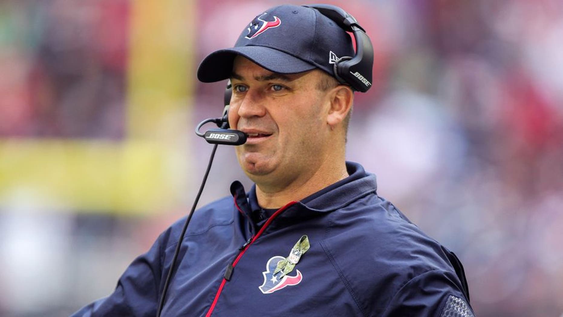 Nov 30, 2014; Houston, TX, USA; Houston Texans head coach Bill O'Brien on the sideline during the second quarter against the Tennessee Titans at NRG Stadium. Mandatory Credit: Troy Taormina-USA TODAY Sports