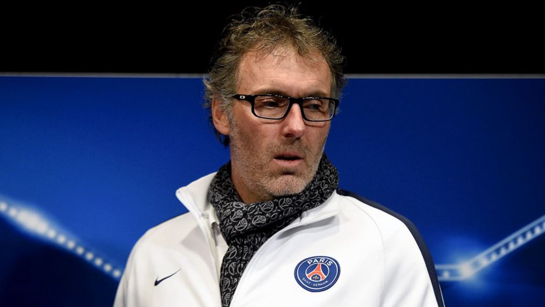 Paris Saint-Germain's French head coach Laurent Blanc gives a press conference on the eve of the team's UEFA Champions League football match against Chelsea, on February 15, 2016 at the Parc des Princes stadium in Paris. / AFP / FRANCK FIFE (Photo credit should read FRANCK FIFE/AFP/Getty Images)