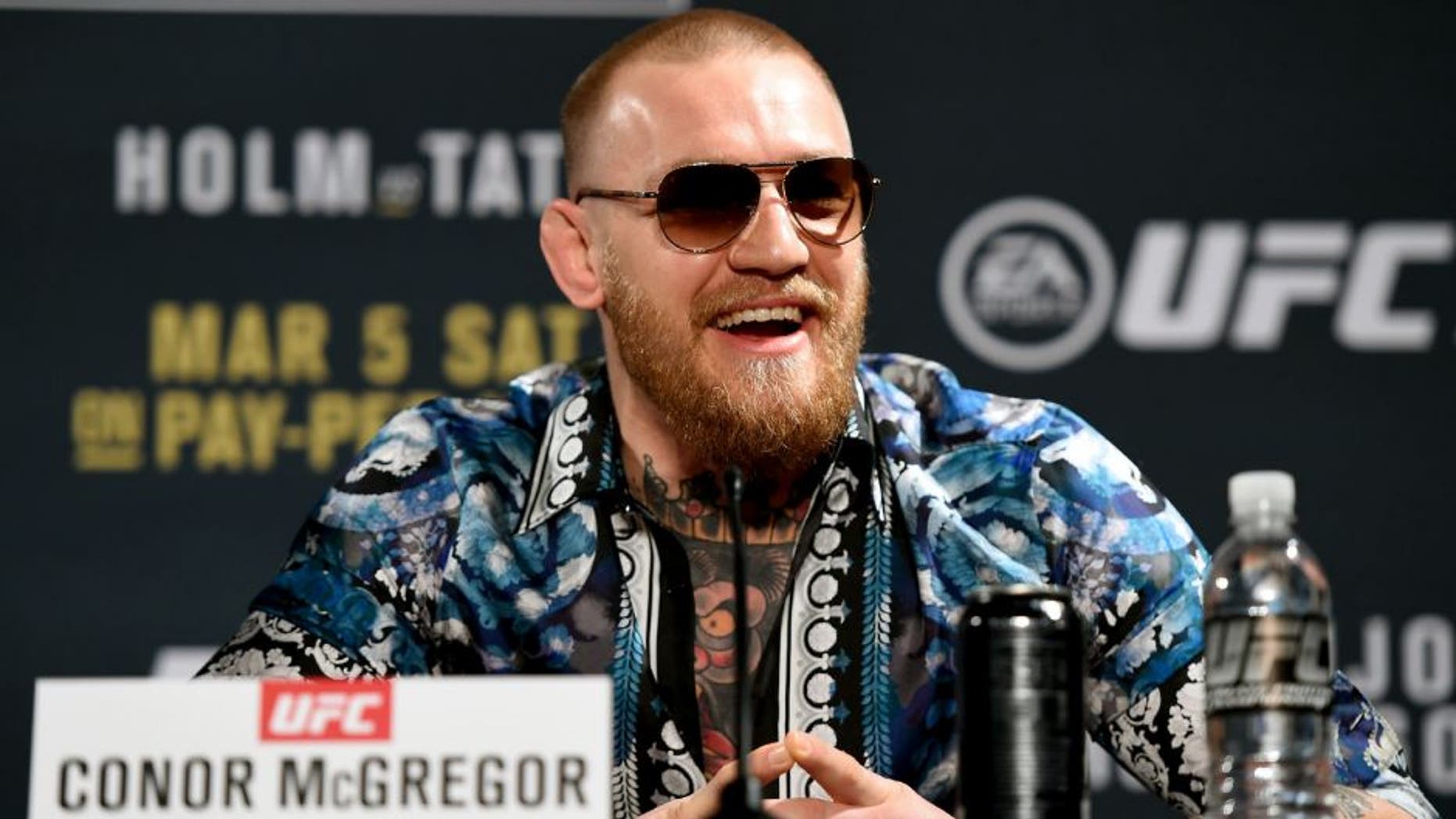LAS VEGAS, NV - JANUARY 20: Conor McGregor of Ireland answers questions from the media during the UFC 197 on-sale press conference event inside MGM Grand Hotel & Casino on January 20, 2016 in Las Vegas, Nevada. (Photo by Jeff Bottari/Zuffa LLC/Zuffa LLC via Getty Images)