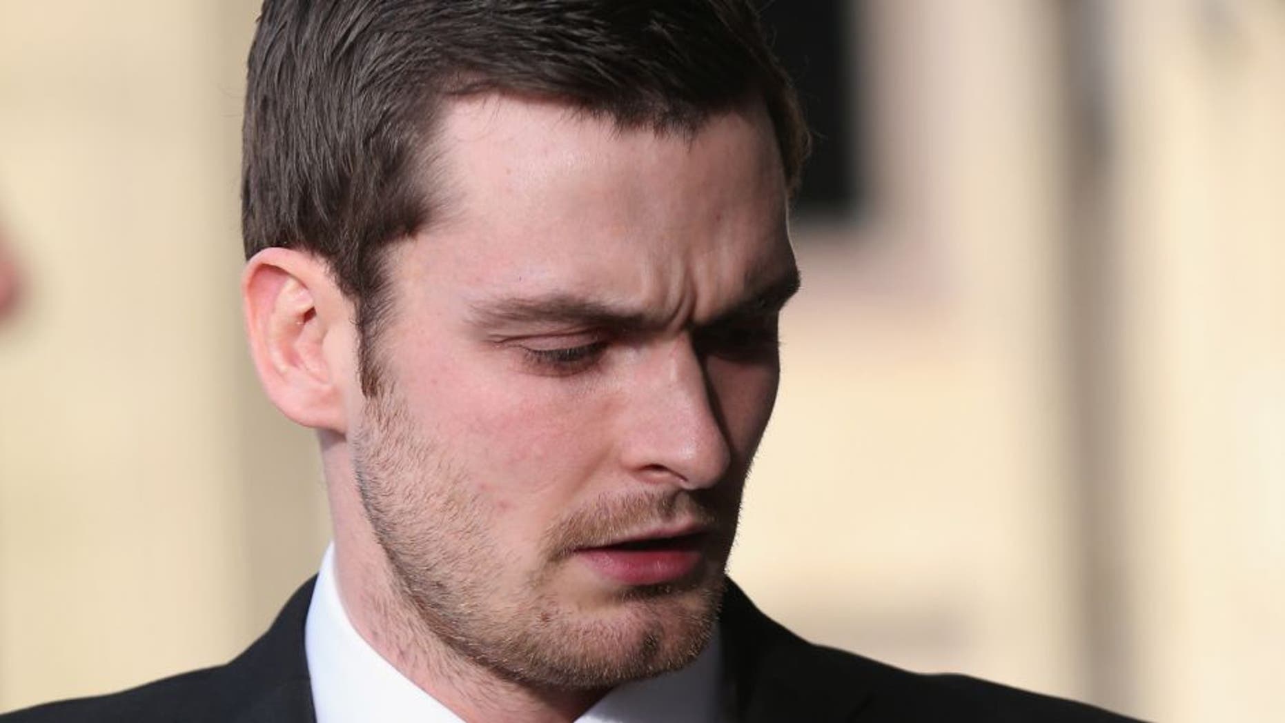 BRADFORD, ENGLAND - FEBRUARY 16: Adam Johnson arrives at Bradford Crown Court for day three of the trial where Johnson is facing child sexul assault charges on February 16, 2016 in Bradford, England. The former Sunderland FC midfielder, aged 28 and from Castle Eden, County Durham, is on trial for two counts of sexual activity having pleaded guilty to two others. (Photo by Christopher Furlong/Getty Images)