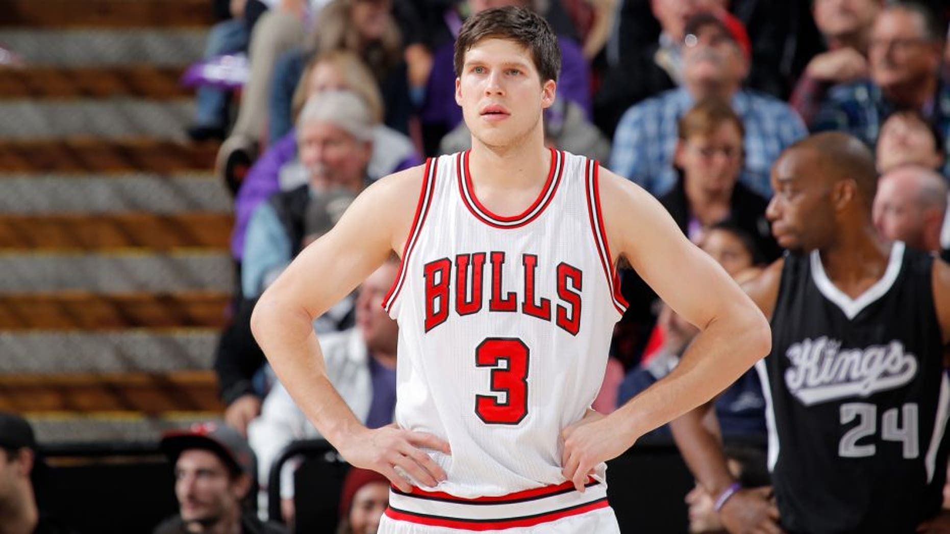 SACRAMENTO, CA - NOVEMBER 20: Doug McDermott #3 of the Chicago Bulls stands on the court during the game against the Sacramento Kings on November 20, 2014 at Sleep Train Arena in Sacramento, California. NOTE TO USER: User expressly acknowledges and agrees that, by downloading and or using this photograph, User is consenting to the terms and conditions of the Getty Images Agreement. Mandatory Copyright Notice: Copyright 2014 NBAE (Photo by Rocky Widner/NBAE via Getty Images)
