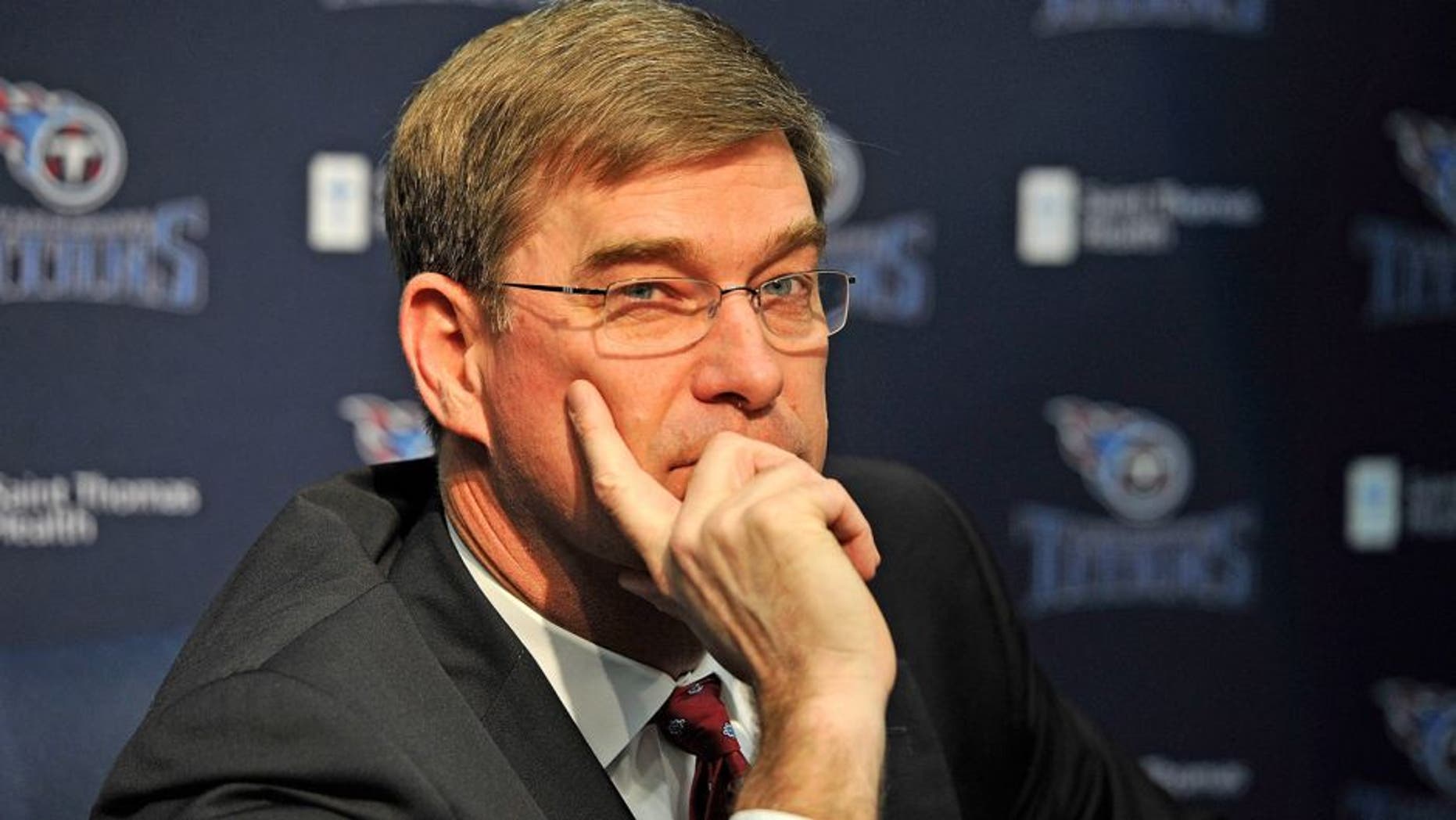 NASHVILLE, TN - JANUARY 14: General Manager Ruston Webster of the Tennessee Titans attends a press conference at the Saint Thomas Sports Park on January 14, 2014 in Nashville, Tennessee. (Photo by Frederick Breedon/Getty Images) *** Local Caption *** Ruston Webster