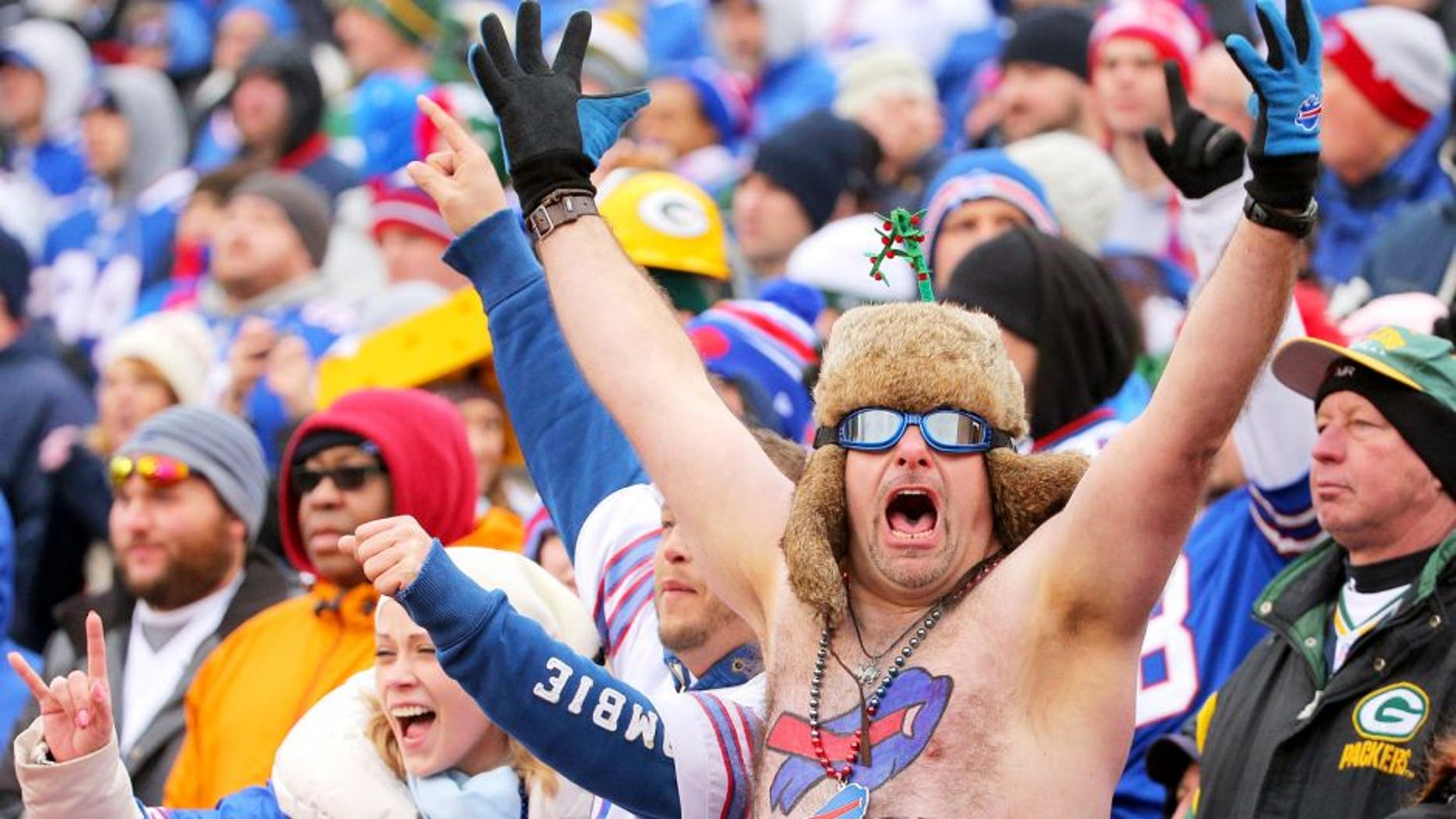 A Buffalo Bills fan watches the game against the Green Bay Packers at Ralph Wilson Stadium on December 14, 2014 in Orchard Park, New York. (Photo by Brett Carlsen/Getty Images)