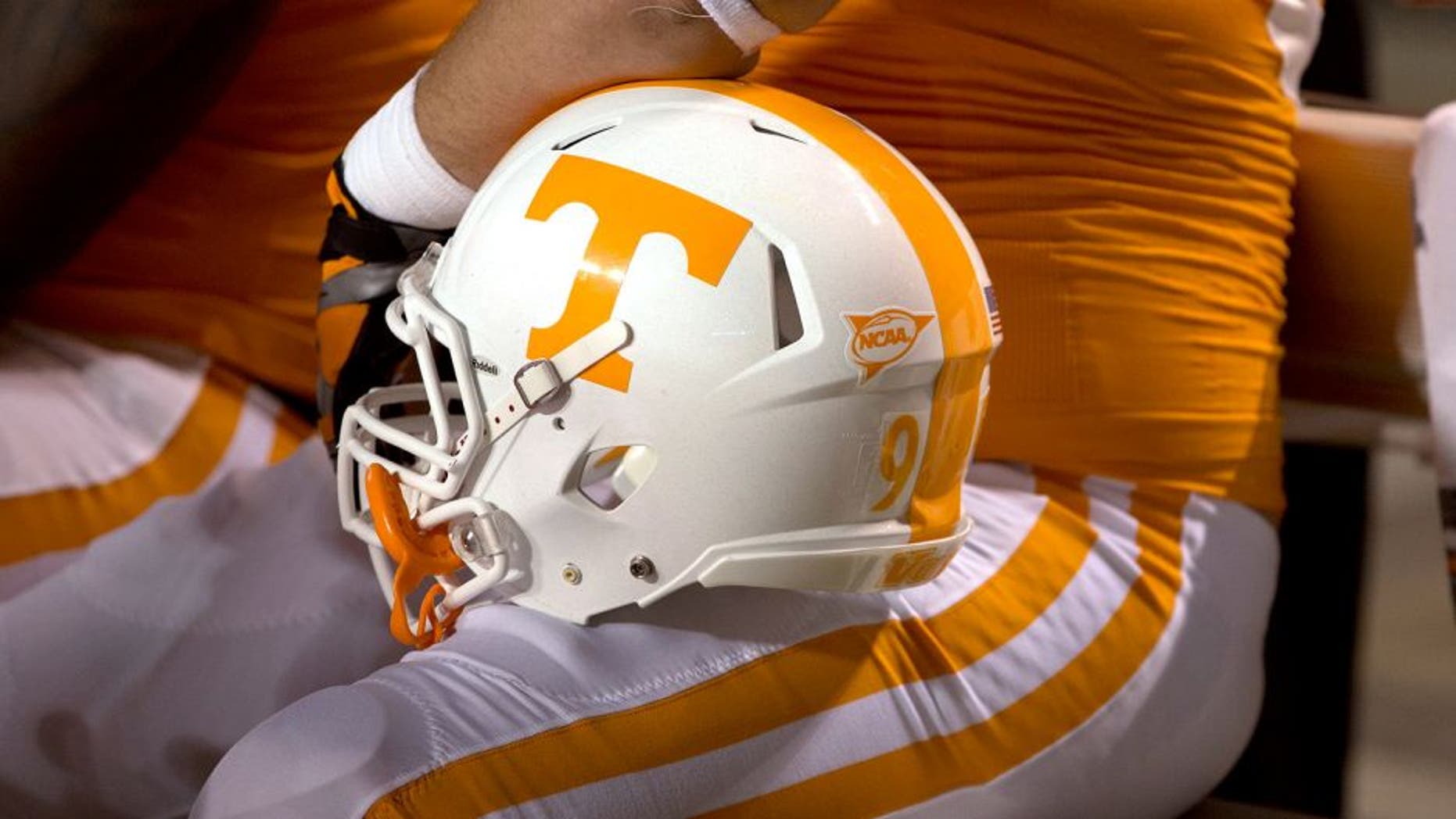 KNOXVILLE, TN - SEPTEMBER 15: A detail view of a Tennessee helmet during a game between the Florida Gators and the Tennessee Volunteers at Neyland Stadium on September 15, 2012 in Knoxville, Tennessee. The Gators defeated the Volunteers 37-20. (Photo by Sheila Hanus/Replay Photos via Getty Images)