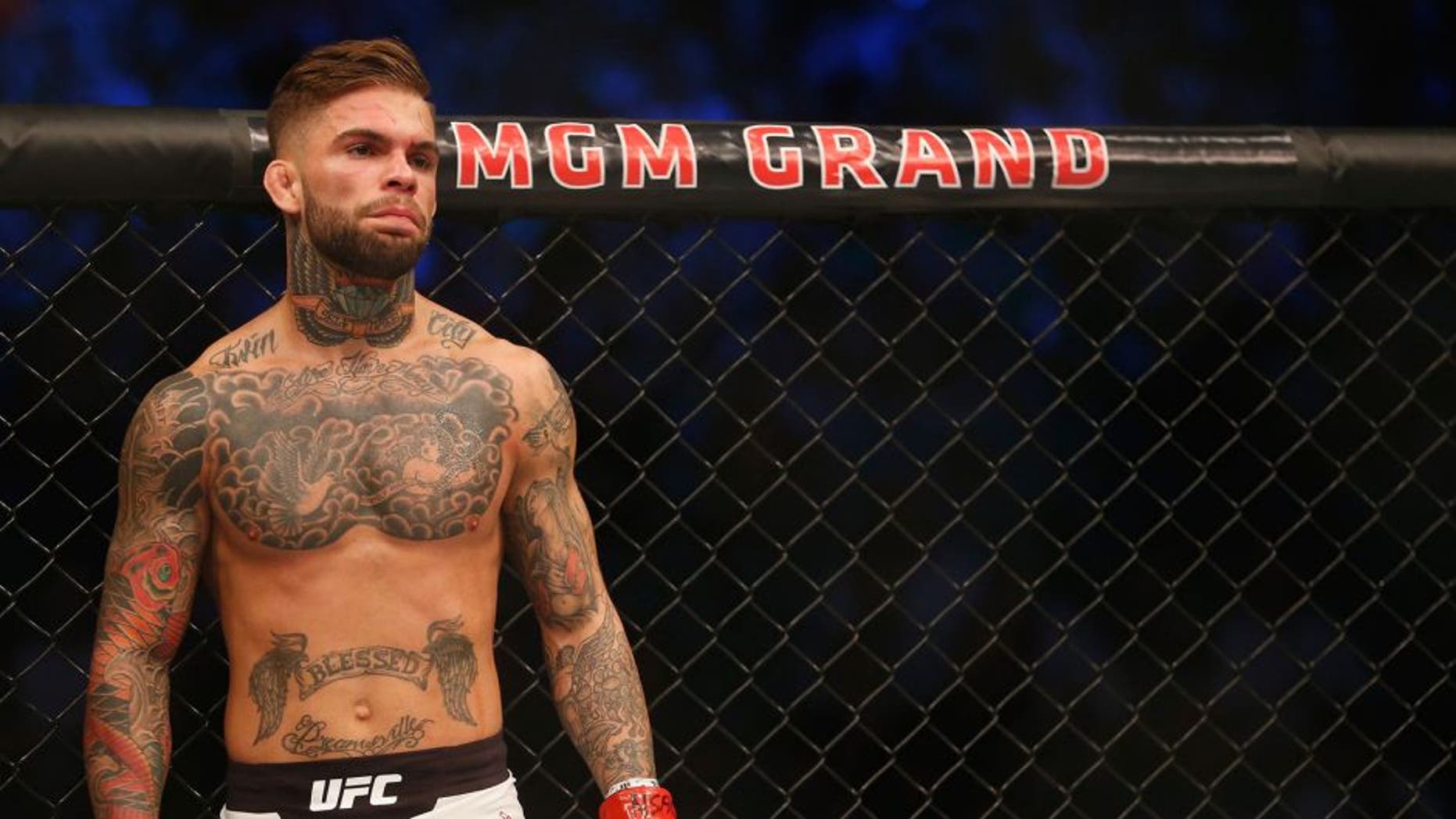 LAS VEGAS, NV - JULY 11: Cody Garbrandt prepares to face Henry Briones in their bantamweight fight during the UFC 189 event inside MGM Grand Garden Arena on July 11, 2015 in Las Vegas, Nevada. (Photo by Christian Petersen/Zuffa LLC/Zuffa LLC via Getty Images)