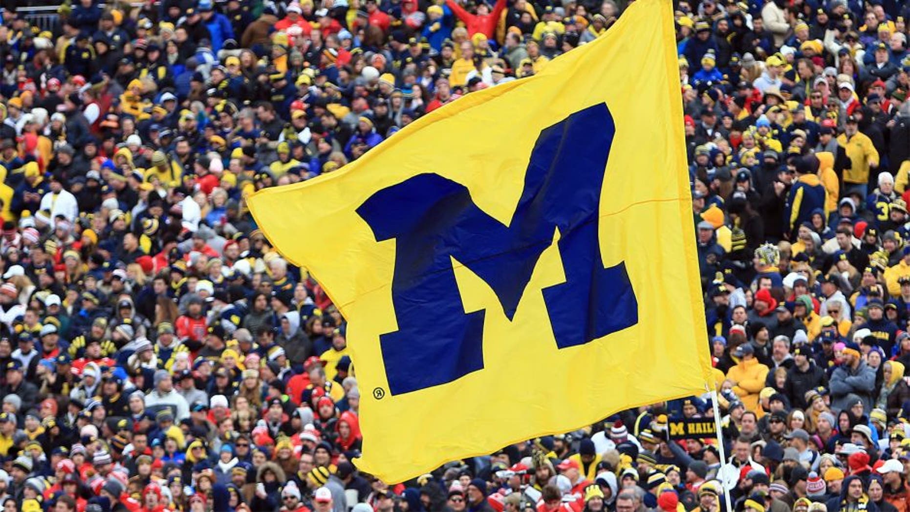 ANN ARBOR, MI - NOVEMBER 28: A Michigan Wolverines flag during the game between the Michigan Wolverines and the Ohio State Buckeyes at Michigan Stadium on November 28, 2015 in Ann Arbor, Michigan. Ohio State defeated Michigan 42-13. (Photo by Andrew Weber/Getty Images)