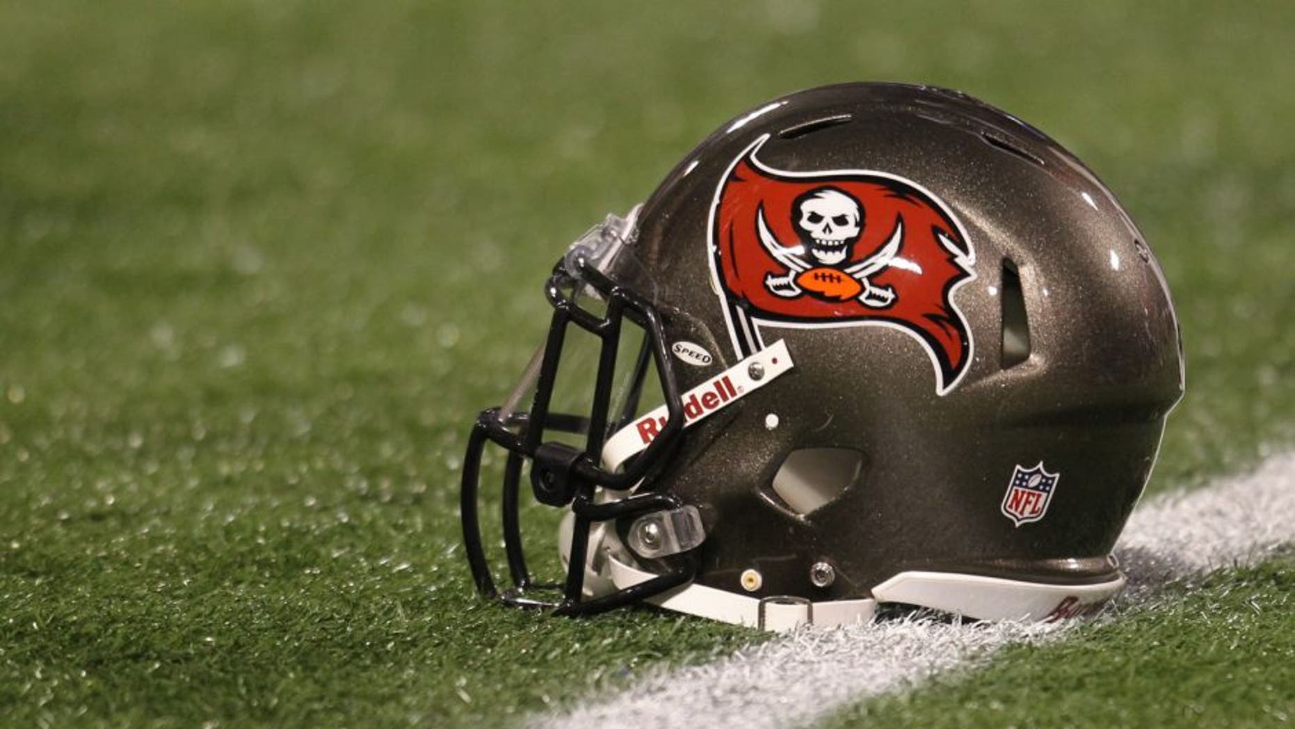 Oct 25, 2012; Minneapolis, MN, USA; A Tampa Bay Buccaneers helmet against the Minnesota Vikings at the Metrodome. The Buccaneers defeated the Vikings 36-17. Mandatory Credit: Brace Hemmelgarn-USA TODAY Sports