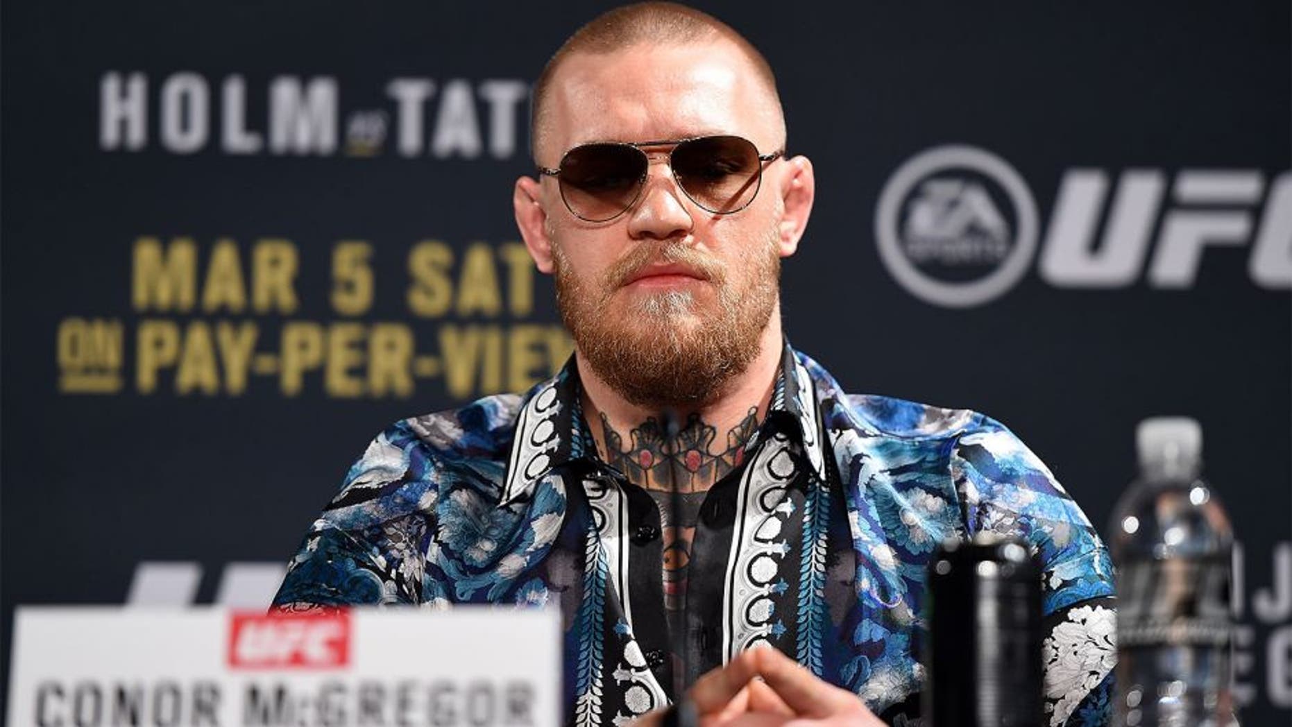 LAS VEGAS, NV - JANUARY 20: Conor McGregor of Ireland answers questions from the media during the UFC 197 on-sale press conference event inside MGM Grand Hotel & Casino on January 20, 2016 in Las Vegas, Nevada. (Photo by Jeff Bottari/Zuffa LLC/Zuffa LLC via Getty Images)