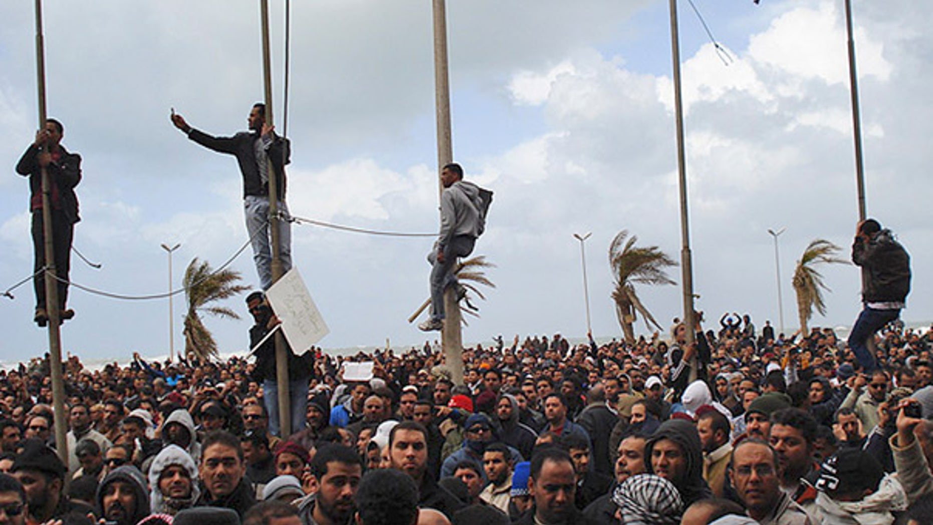 Feb. 21: Libyan protesters are believed to be seen in Benghazi, Libya.