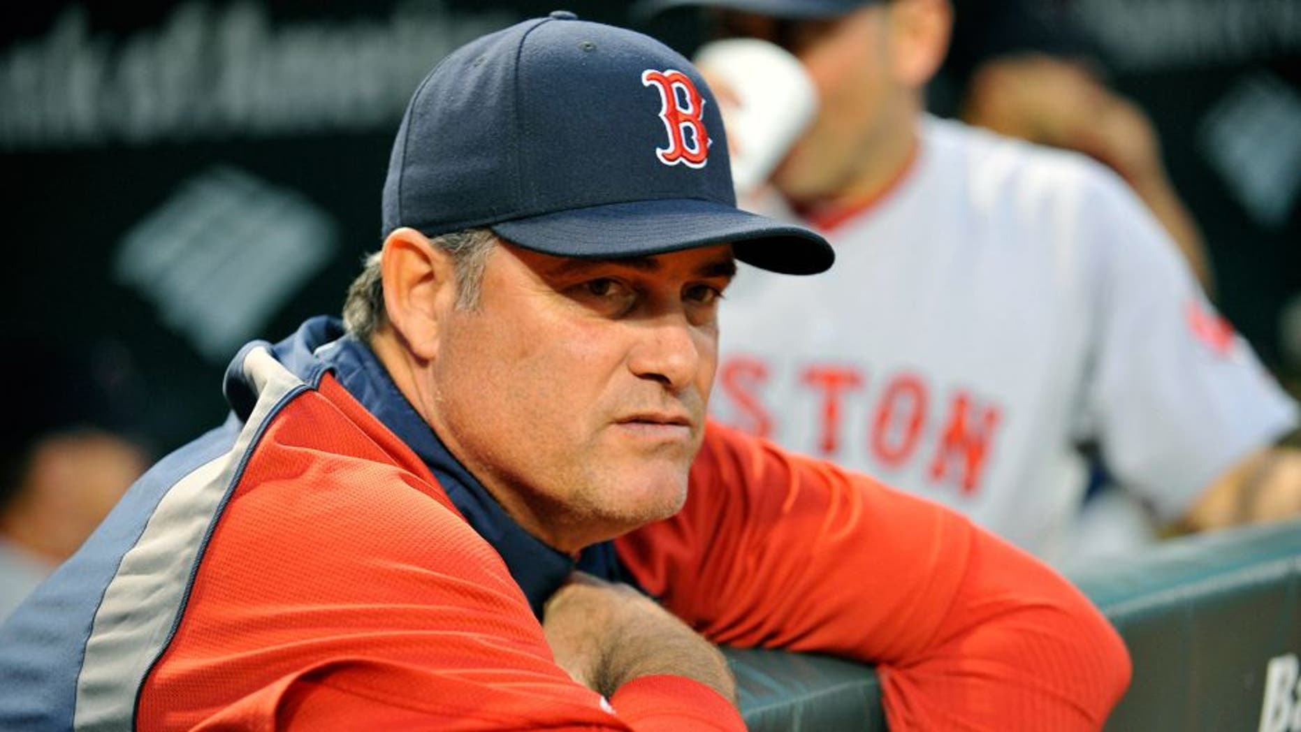 Sep 19, 2014; Baltimore, MD, USA; Boston Red Sox manager John Farrell (53) looks on during the game against the Baltimore Orioles at Oriole Park at Camden Yards. Mandatory Credit: Joy R. Absalon-USA TODAY Sports