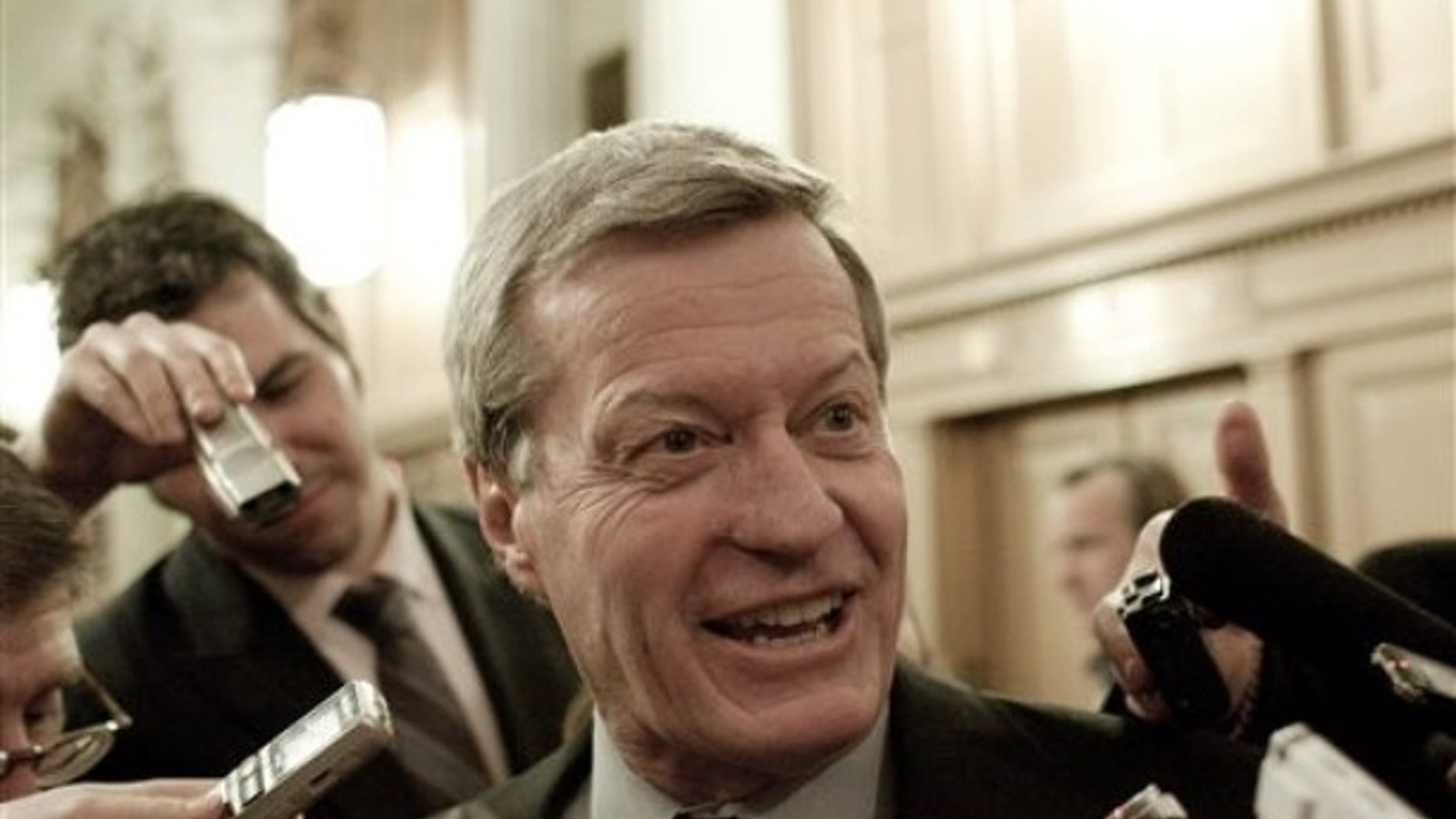 Senate Finance Committee Chairman Max Baucus, D-Mont., arrives to vote on the Jobs Bill cloture on Capitol Hill in Washington, Monday, Feb. 22, 2010. (AP Photo/Harry Hamburg)