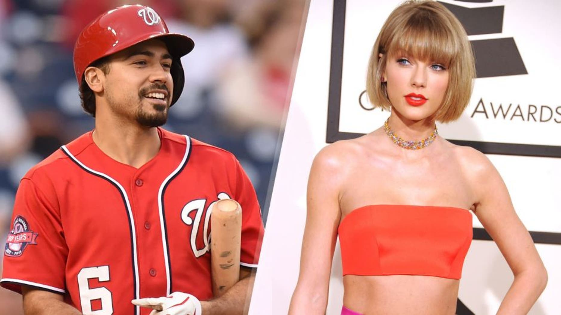 WASHINGTON, DC - SEPTEMBER 26: Anthony Rendon #6 of the Washington Nationals looks on during a baseball game against the Philadelphia Phillies at Nationals Park on September 26, 2015 in Washington, DC. The Nationals won 2-0. (Photo by Mitchell Layton/Getty Images) LOS ANGELES, CA - FEBRUARY 15: Taylor Swift attends the 58th GRAMMY Awards at Staples Center February 15, 2016 in Los Angeles, California. (Photo by Sammy Smith/WireImage)