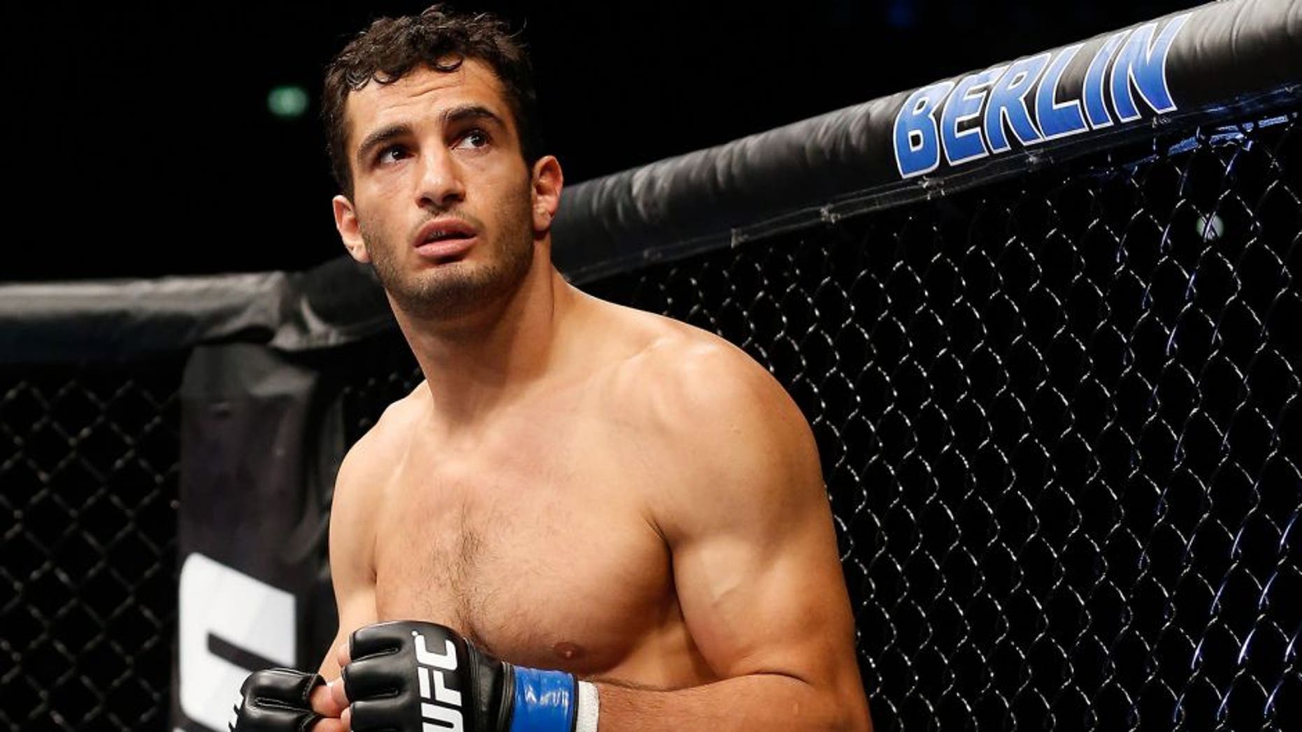 BERLIN, GERMANY - MAY 31: Gegard Mousasi enters the octagon for the Gegard Mousasi vs. Mark Munoz match of the Mark Munoz vs. Gegard Mousasi Ultimate Fighting Championship (UFC) Fight Night mixed martial arts event at O2 World on May 31, 2014 in Berlin, Germany. (Photo by Boris Streubel/Zuffa LLC/Zuffa LLC via Getty Images)