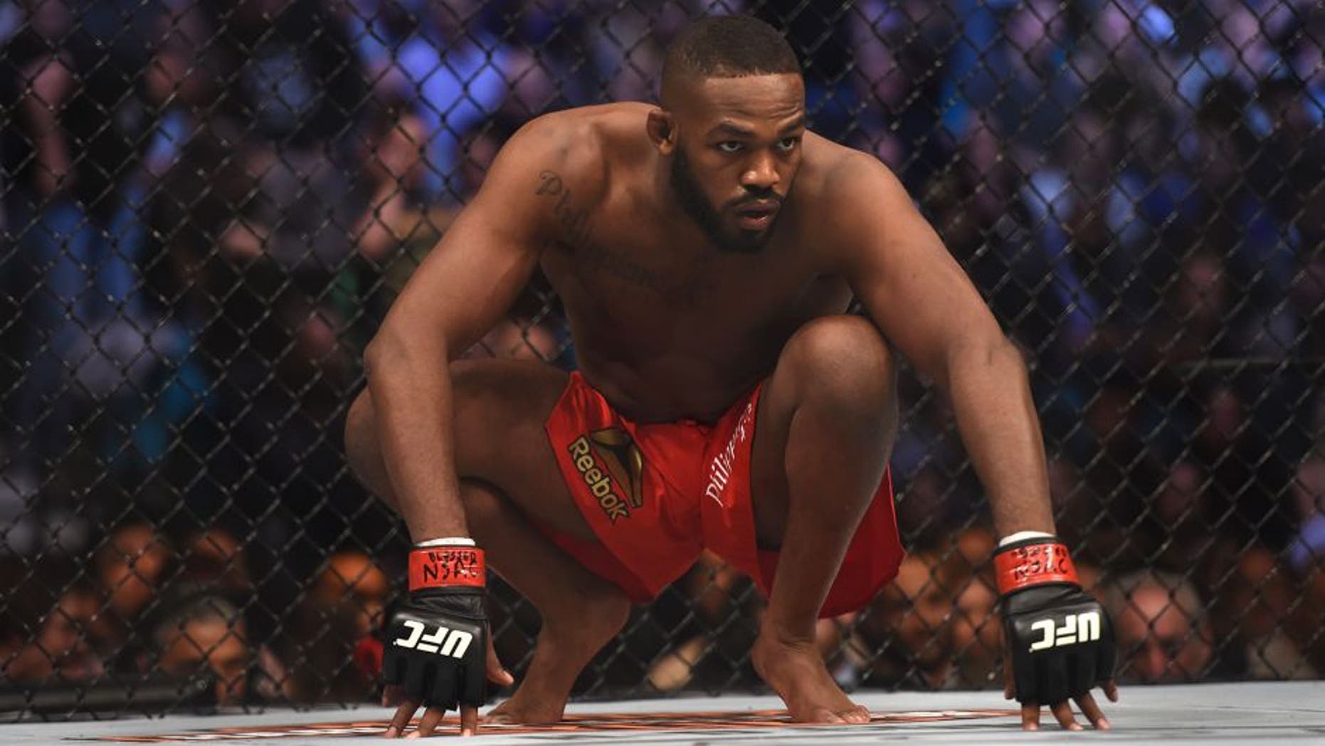 LAS VEGAS, NV - JANUARY 03: Jon Jones prepares for his UFC light heavyweight championship bout against Daniel Cormier during the UFC 182 event at the MGM Grand Garden Arena on January 3, 2015 in Las Vegas, Nevada. (Photo by Jeff Bottari/Zuffa LLC/Zuffa LLC via Getty Images)