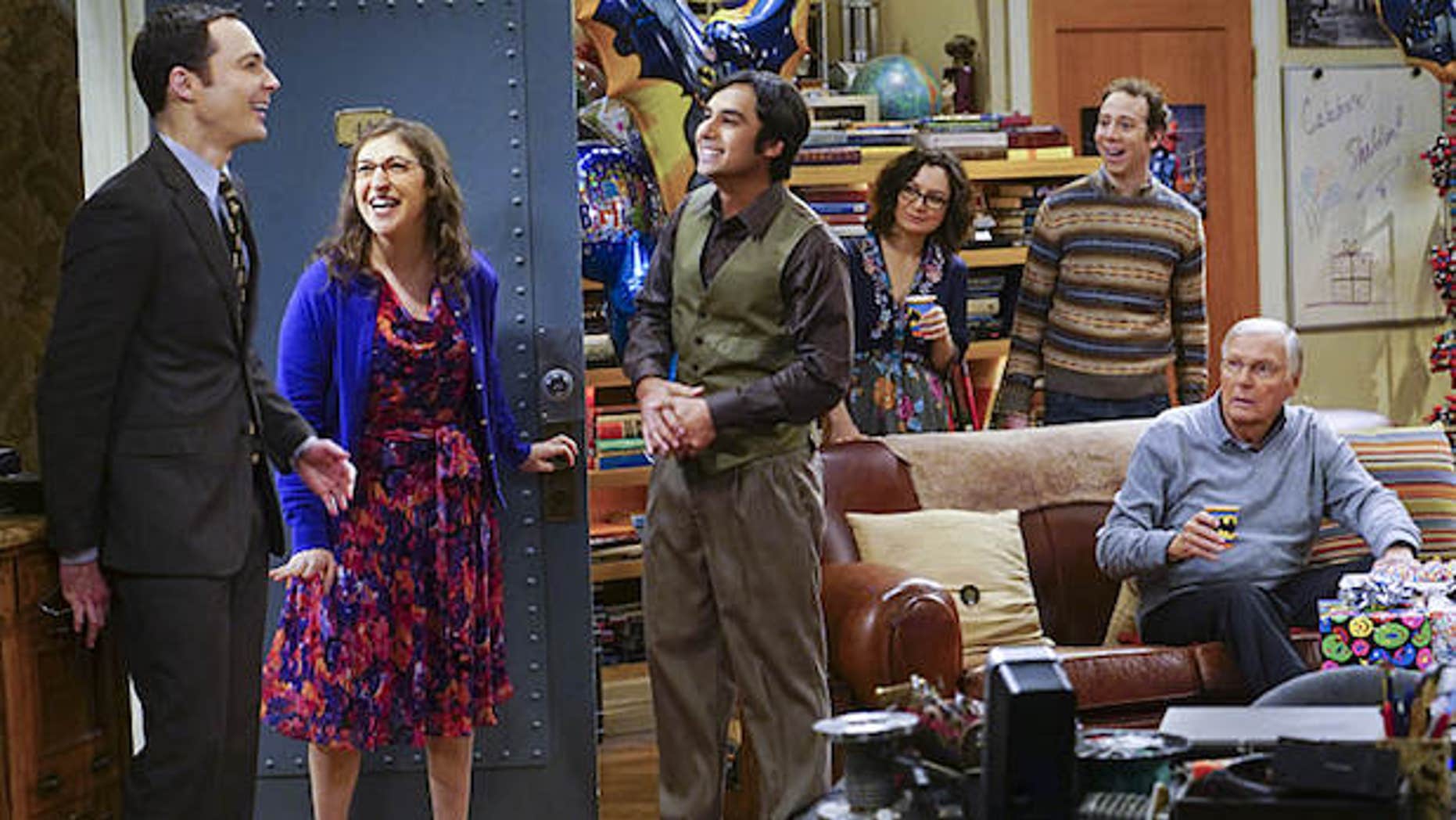 Sheldon Cooper, played by Jim Parsons, celebrates his birthday with 'Batman' star Adam West and friends.