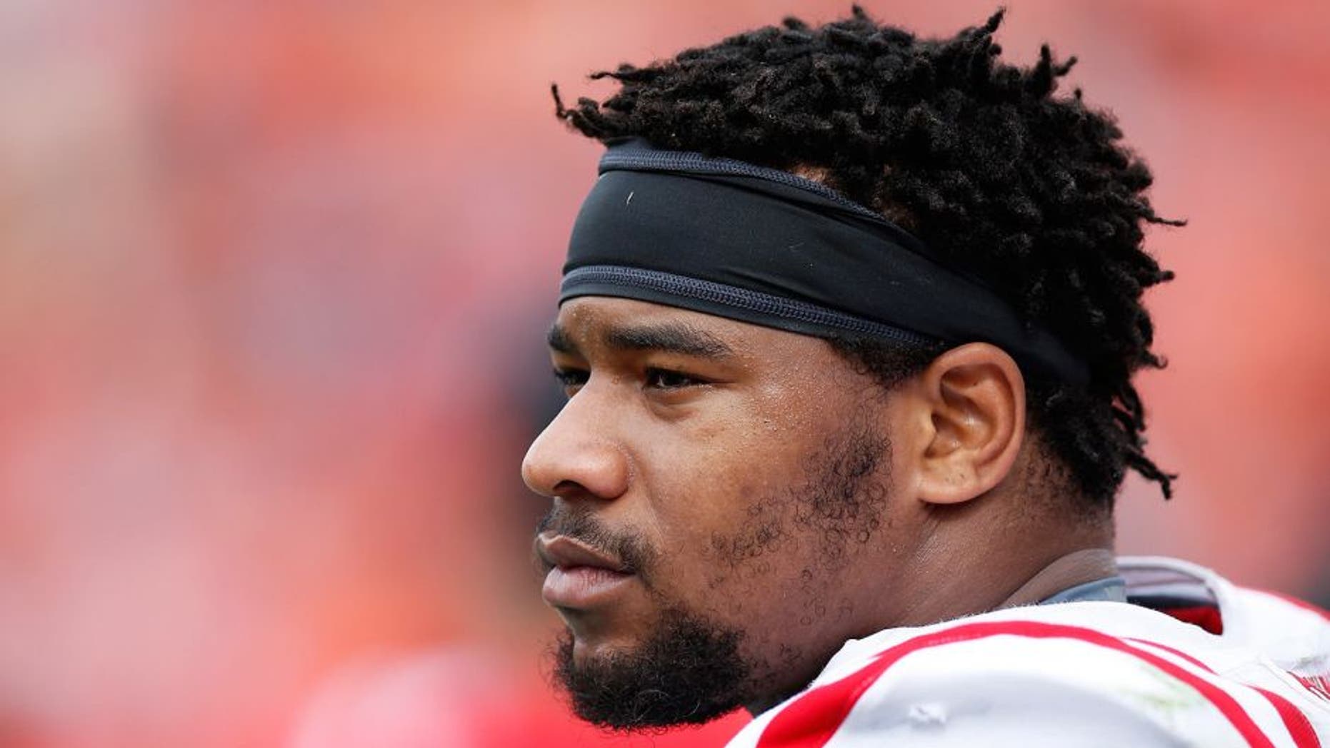 AUBURN, AL - OCTOBER 31: Robert Nkemdiche #5 of the Ole Miss Rebels looks on during a game against the Auburn Tigers at Jordan-Hare Stadium on October 31, 2015 in Auburn, Alabama. Ole Miss defeated Auburn 27-19. (Photo by Joe Robbins/Getty Images)