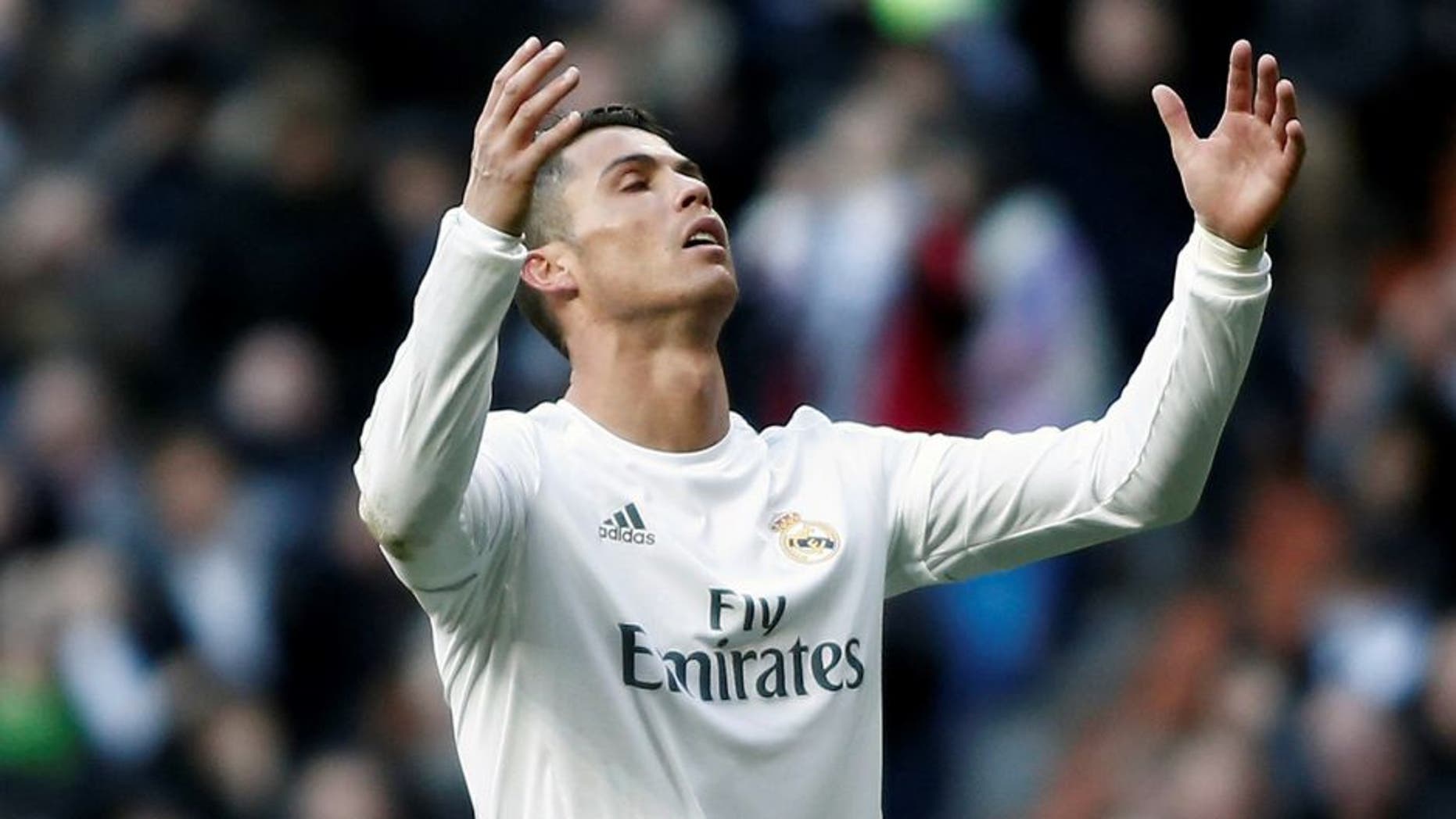 MADRID, SPAIN - FEBRUARY 27: Cristiano Ronaldo of Real Madrid reacts after Atletico beat Real 1-0 in the La Liga match between Real Madrid CF and Club Atletico de Madrid at Estadio Santiago Bernabeu on February 27, 2016 in Madrid, Spain. (Photo by Burak Akbulut/Anadolu Agency/Getty Images)