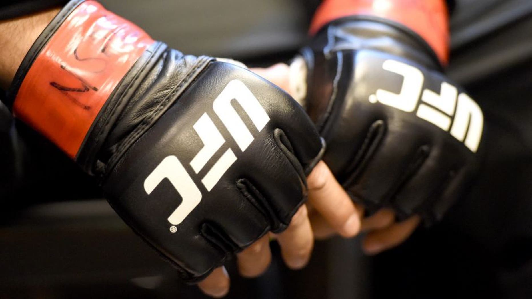 LAS VEGAS, NV - DECEMBER 12: A general view of UFC fight gloves backstage during the UFC 194 event inside MGM Grand Garden Arena on December 12, 2015 in Las Vegas, Nevada. (Photo by Mike Roach/Zuffa LLC/Zuffa LLC via Getty Images)