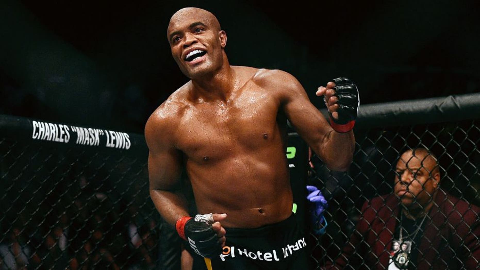LAS VEGAS, NV - JANUARY 31: Anderson Silva reacts to his win over Nick Diaz in their middleweight bout during the UFC 183 event at the MGM Grand Garden Arena on January 31, 2015 in Las Vegas, Nevada. (Photo by Jeff Bottari/Zuffa LLC/Zuffa LLC via Getty Images)