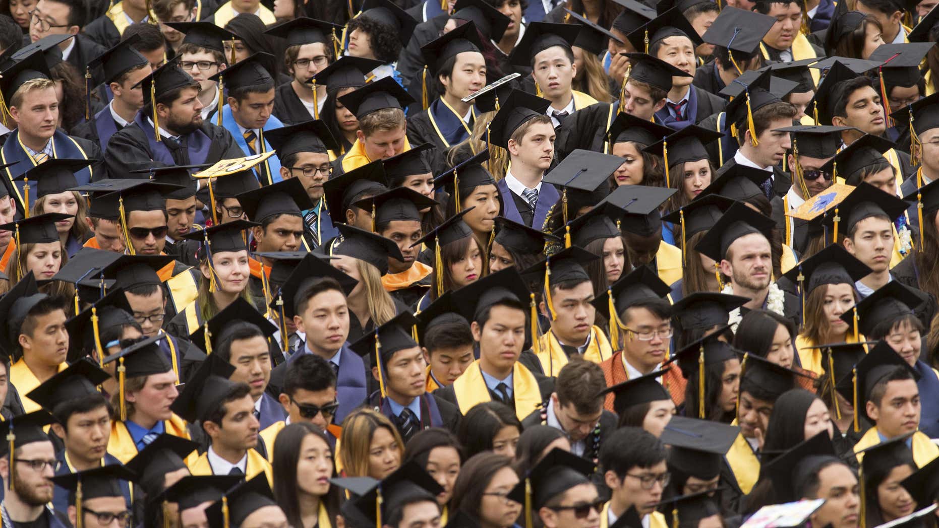 Graduates attend commencement at University of California, Berkeley in Berkeley.