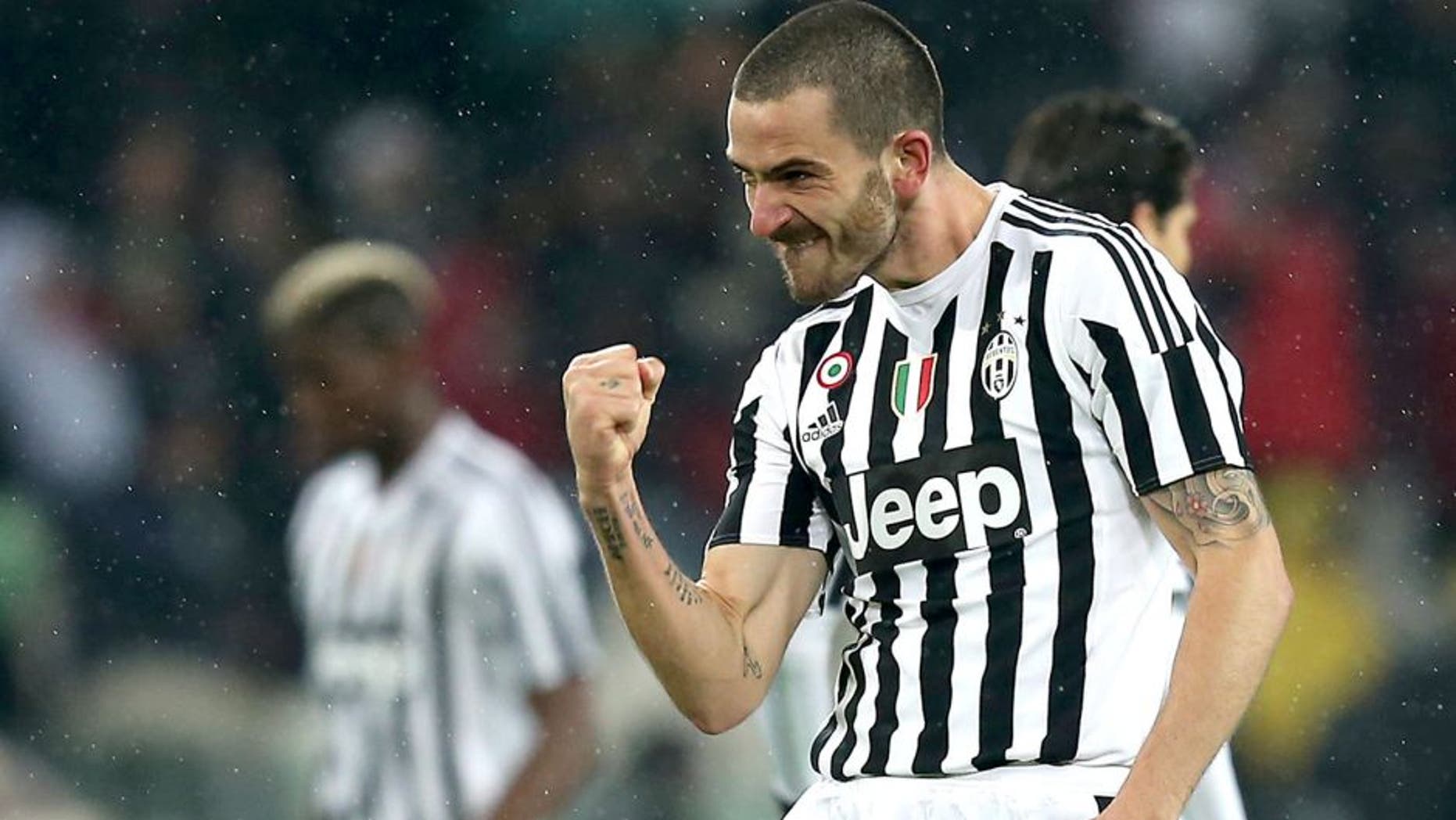 Juventus' defender Italian Leonardo Bonucci celebrates after scoring during the Italian Serie A football match Juventus Vs Inter Milan on February 28, 2016 at the "Juventus Stadium" in Turin. / AFP / MARCO BERTORELLO (Photo credit should read MARCO BERTORELLO/AFP/Getty Images)