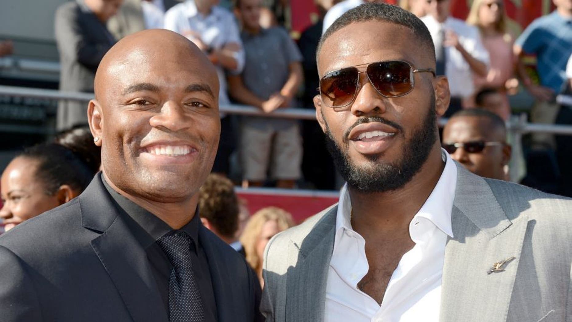 LOS ANGELES, CA - JULY 11: (L-R) UFC fighters Anderson Silva and Jon Jones arrive at the 2012 ESPY Awards at Nokia Theatre L.A. Live on July 11, 2012 in Los Angeles, California. (Photo by Frazer Harrison/Getty Images)