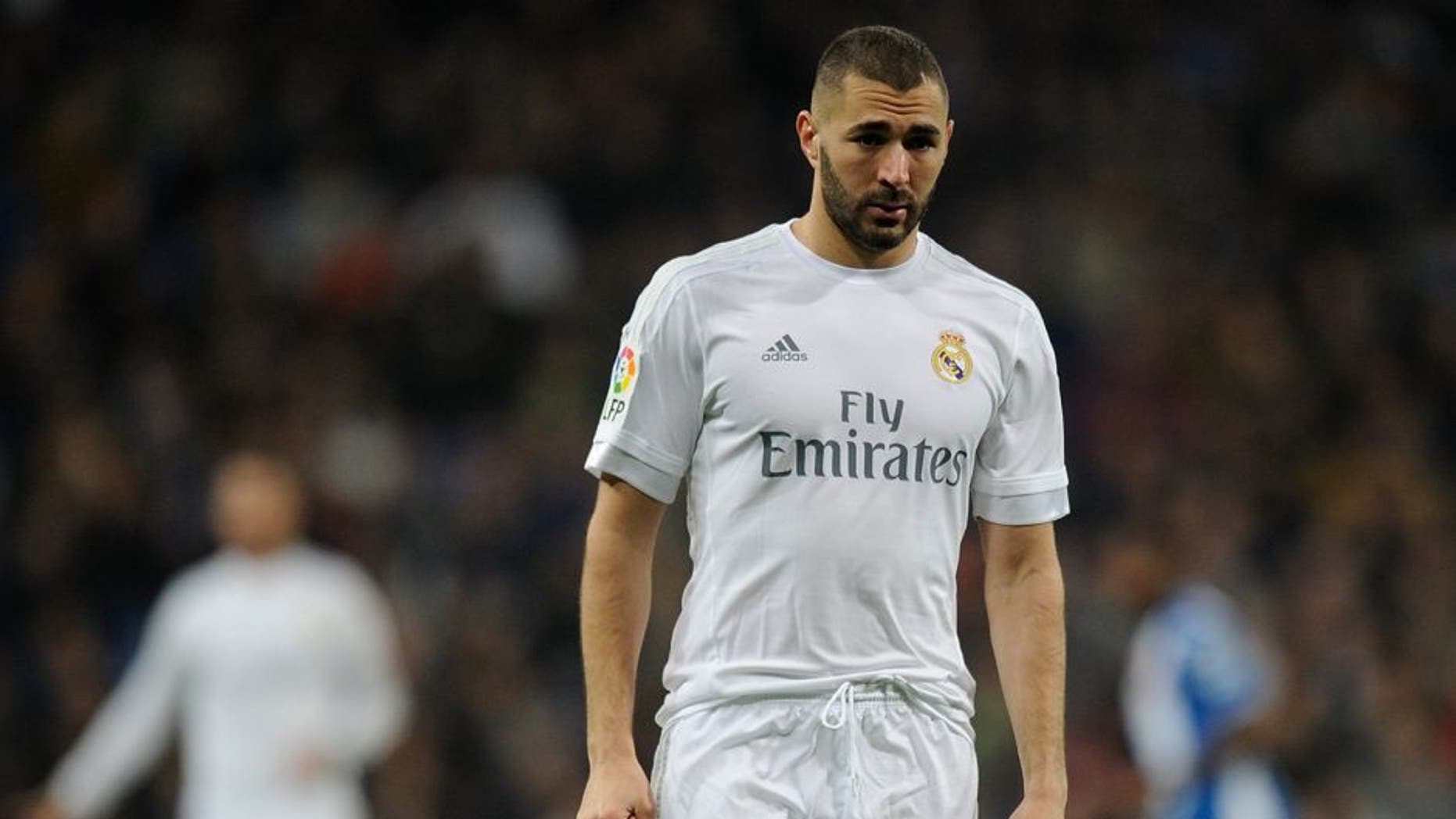 MADRID, SPAIN - JANUARY 31: Karim Benzema of Real Madrid looks on during the La Liga match between Real Madrid CF and Real CD Espanyol at Estadio Santiago Bernabeu on January 31, 2016 in Madrid, Spain.