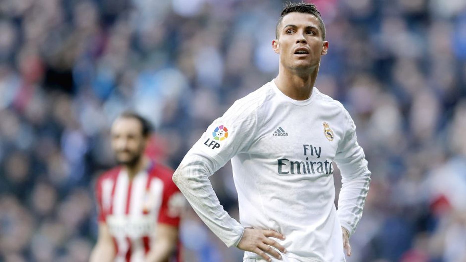 MADRID, SPAIN - FEBRUARY 27: Cristiano Ronaldo of Real Madrid reacts during the La Liga match between Real Madrid CF and Club Atletico de Madrid at Estadio Santiago Bernabeu on February 27, 2016 in Madrid, Spain. (Photo by Angel Martinez/Real Madrid via Getty Images)