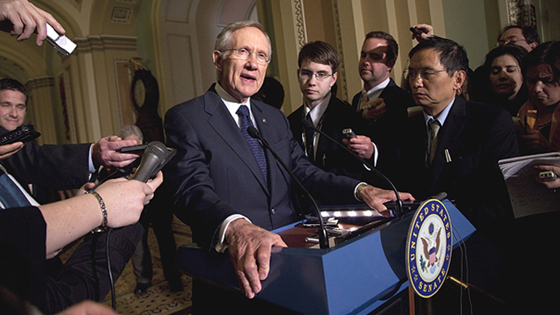 March 1: Senate Majority Leader Sen. Harry Reid, D- Nev., talks to the media after a Democratic policy luncheon in Washington.