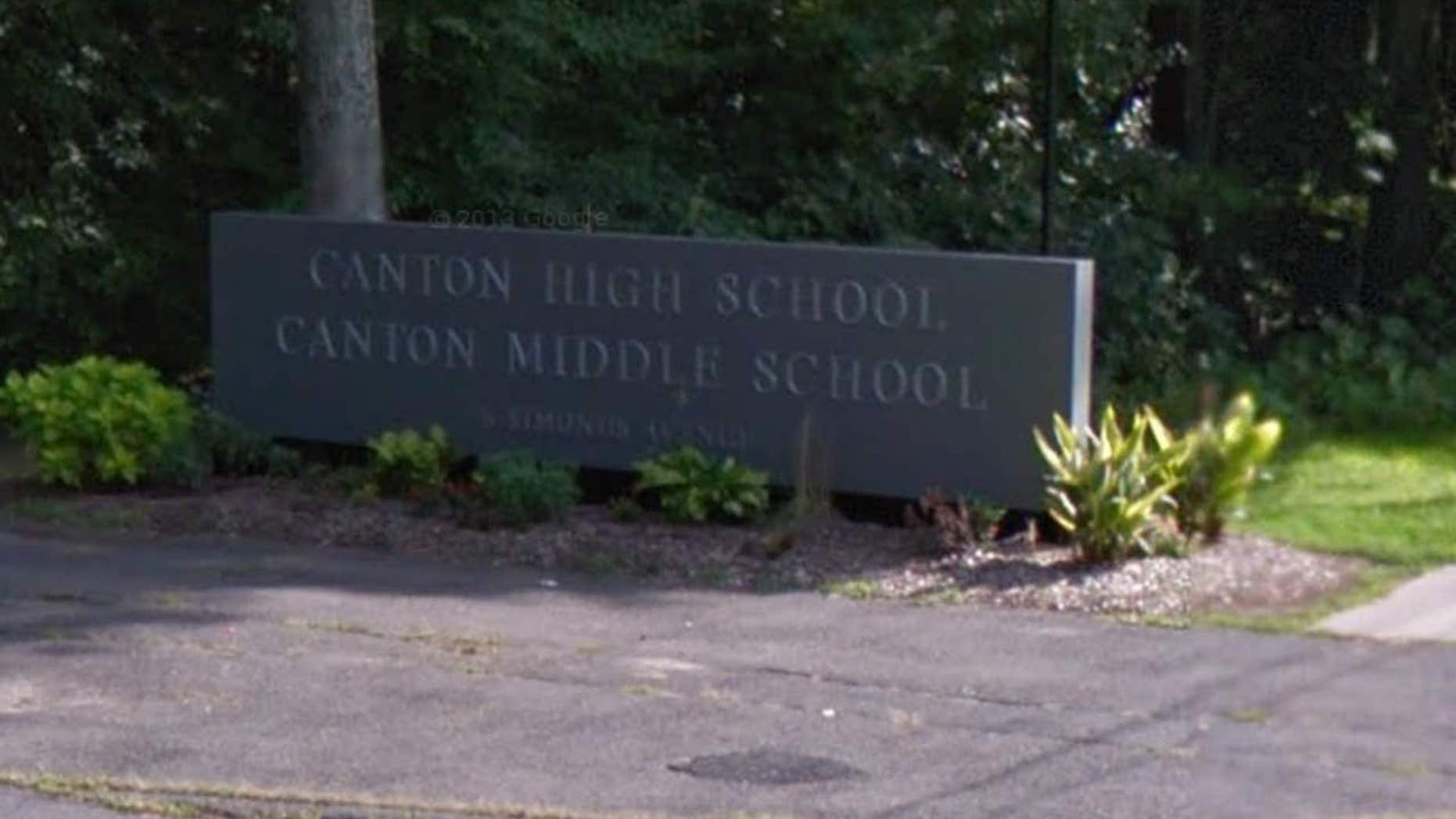 Just outside Canton High School in Canton, Conn.