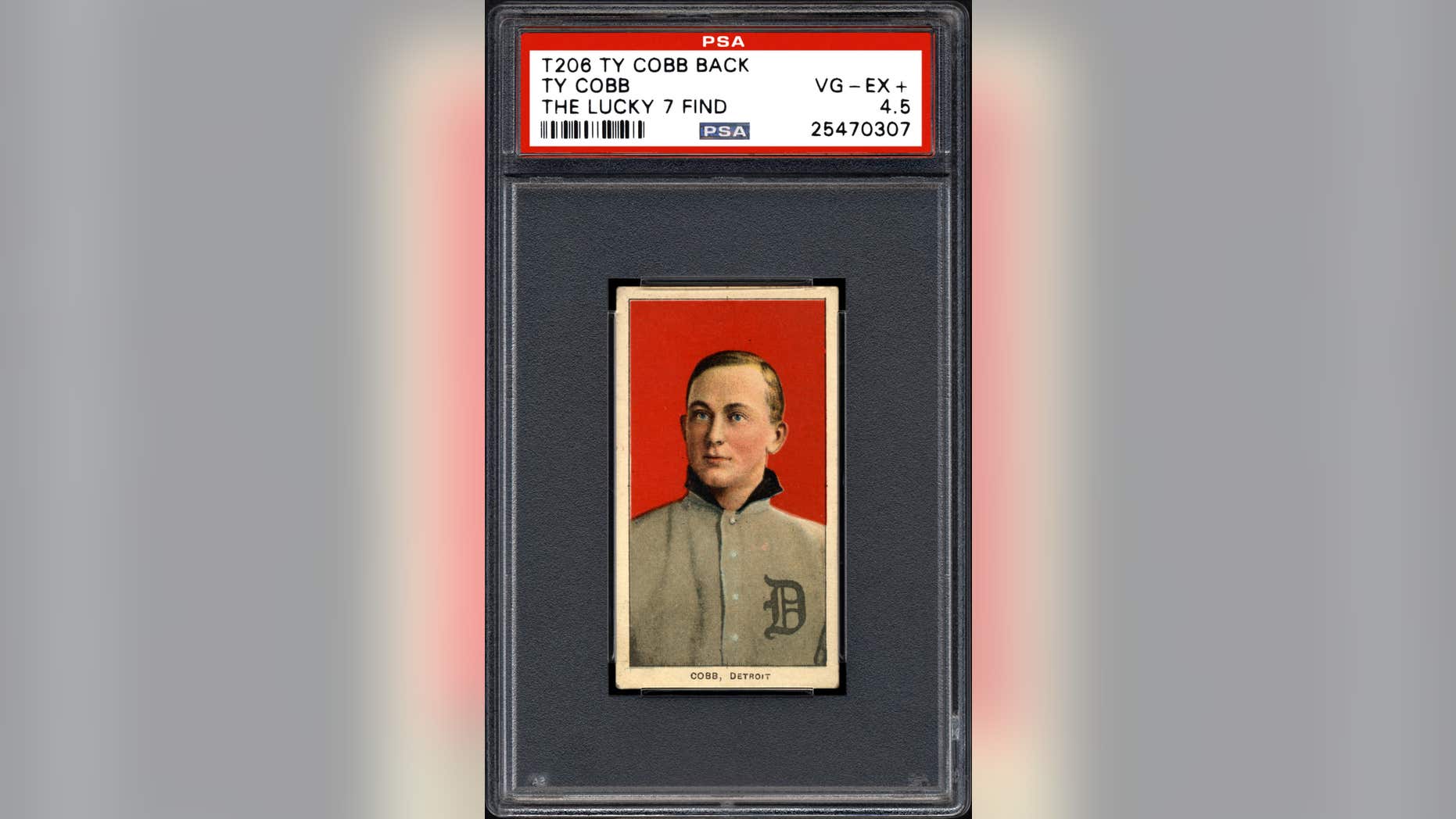 This undated photo provided by Professional Sports Authenticator shows one of seven Ty Cobb baseball cards, a baseball-card find of a lifetime, that were found crumpled paper bag in a dilapidated house.