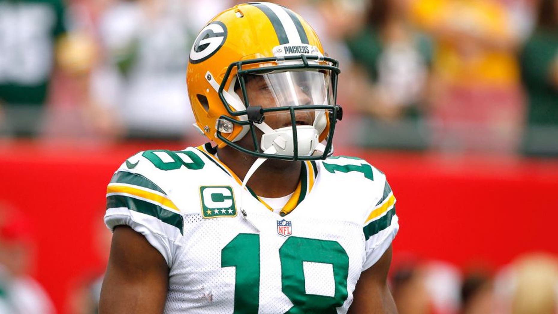 Dec 21, 2014; Tampa, FL, USA; Green Bay Packers wide receiver Randall Cobb (18) works out prior to the game against the Tampa Bay Buccaneers at Raymond James Stadium. Mandatory Credit: Kim Klement-USA TODAY Sports