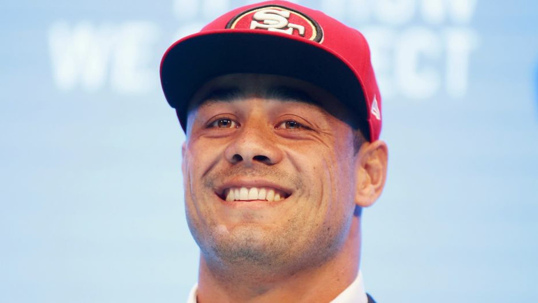 SYDNEY, AUSTRALIA - MARCH 03: Jarryd Hayne speaks to the media during a press conference at the Telstra Amphitheatre on March 3, 2015 in Sydney, Australia. Hayne has signed a NFL futures contract with the San Francisco 49ers. (Photo by Matt King/Getty Images)