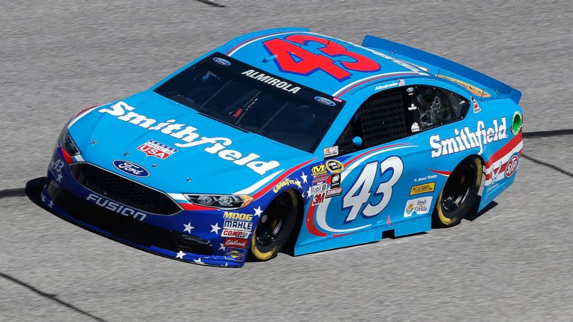 HAMPTON, GA - FEBRUARY 26: Aric Almirola, driver of the #43 Smithfield Ford, practices for the NASCAR Sprint Cup Series Folds of Honor QuikTrip 500 at Atlanta Motor Speedway on February 26, 2016 in Hampton, Georgia. (Photo by Matt Sullivan/NASCAR via Getty Images)