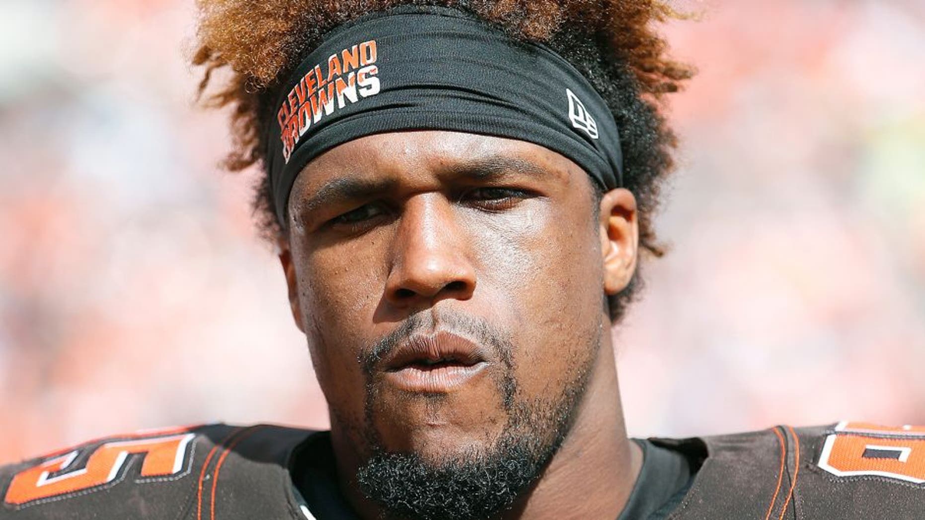 CLEVELAND, OH - SEPTEMBER 27: Armonty Bryant #95 of the Cleveland Browns looks on against the Oakland Raiders during a game at FirstEnergy Stadium on September 27, 2015 in Cleveland, Ohio. The Raiders defeated the Browns 27-20. (Photo by Joe Robbins/Getty Images)