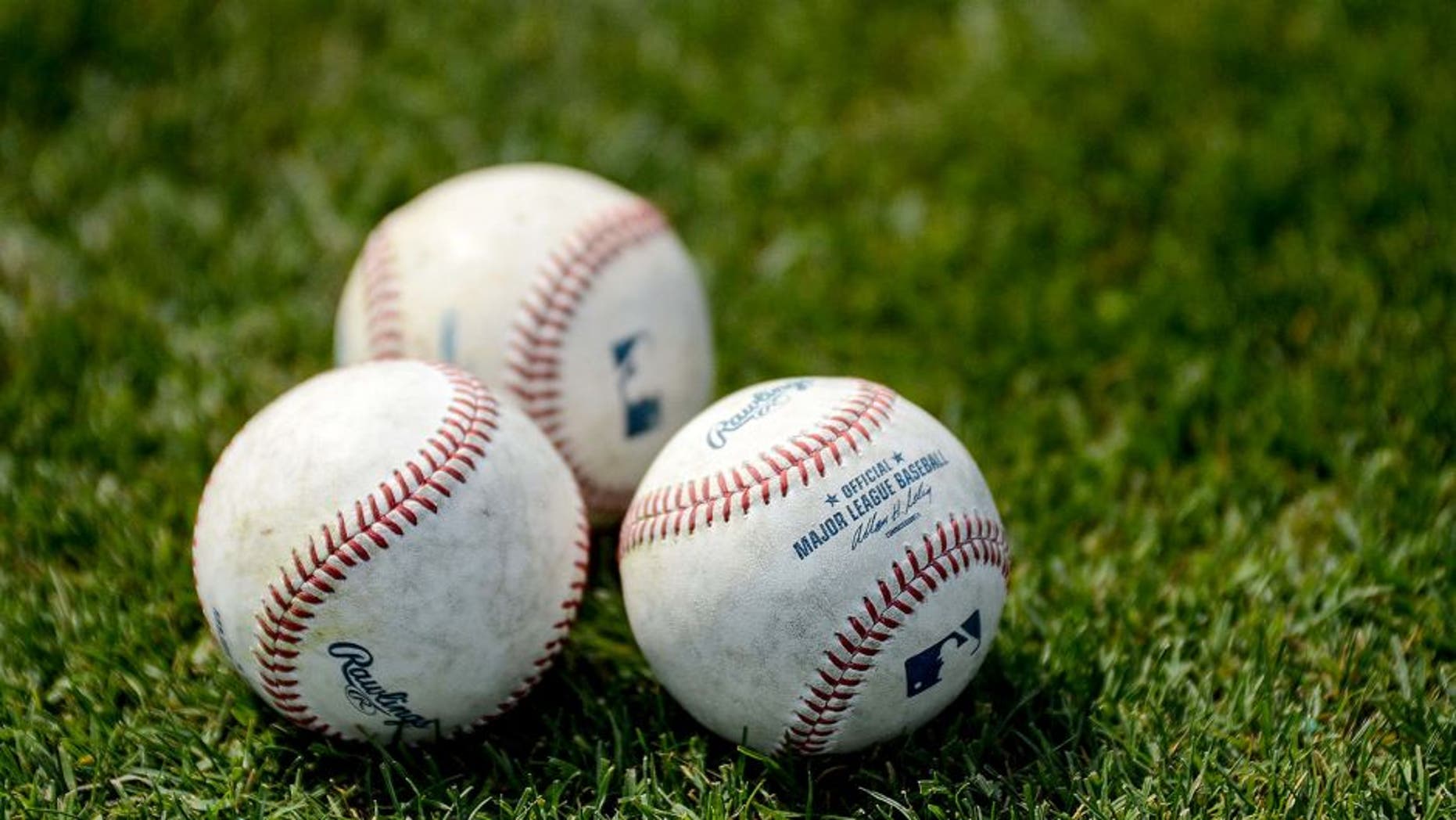 Mar 5, 2014; Dunedin, FL, USA; Baseballs sit on the field before the spring training game between the Pittsburg Pirates and Toronto Blue Jays at Florida Auto Exchange Park. Mandatory Credit: Jonathan Dyer-USA TODAY Sports