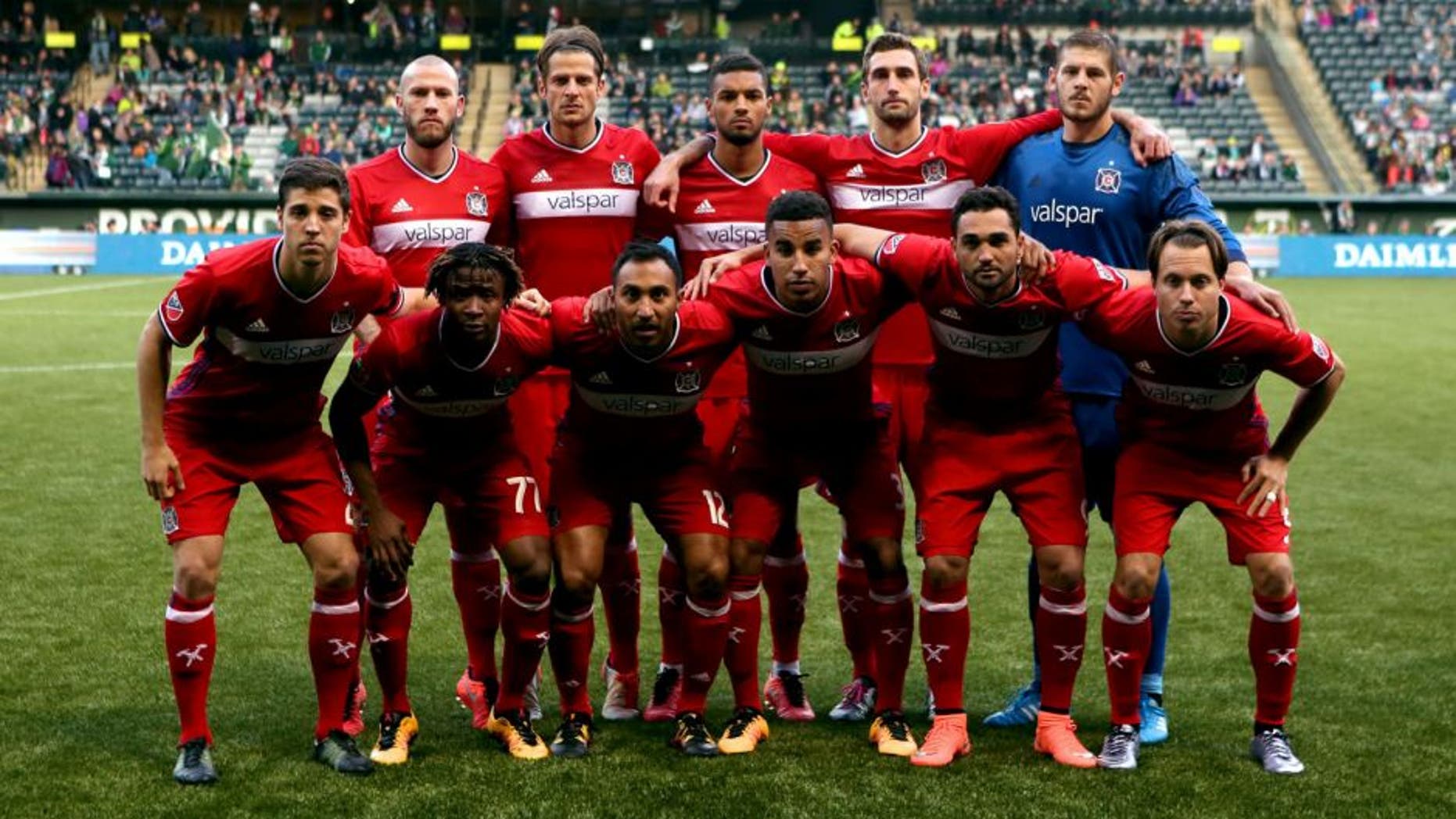 Feb 27, 2016; Portland, OR, USA; Chicago Fire pose for a picture before playing Portland Timbers at Providence Park. Mandatory Credit: Jaime Valdez-USA TODAY Sports
