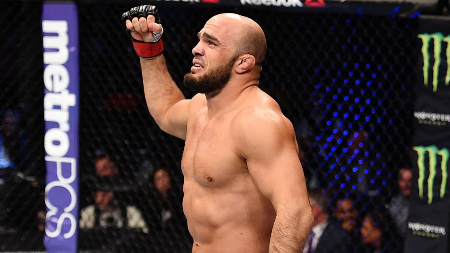BOSTON, MA - JANUARY 17: Ilir Latifi of Sweden celebrates after his TKO victory over Sean OConnell in their light heavyweight bout during the UFC Fight Night event inside TD Garden on January 17, 2016 in Boston, Massachusetts. (Photo by Jeff Bottari/Zuffa LLC/Zuffa LLC via Getty Images)