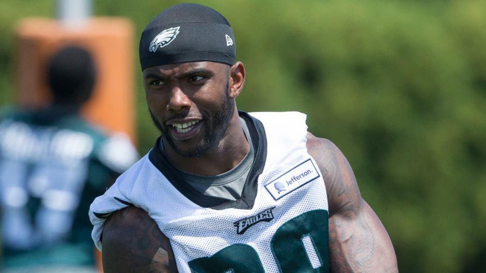 Aug 2, 2015; Philadelphia, PA, USA; Philadelphia Eagles strong safety Earl Wolff (28) during training camp at NovaCare Complex. Mandatory Credit: Bill Streicher-USA TODAY Sports