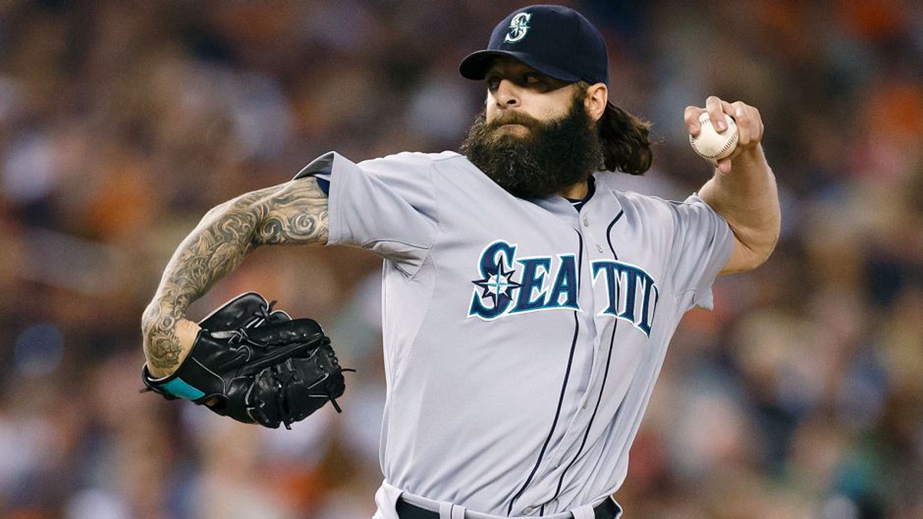 Aug 16, 2014; Detroit, MI, USA; Seattle Mariners relief pitcher Joe Beimel (97) pitches in the seventh inning against the Detroit Tigers at Comerica Park. Mandatory Credit: Rick Osentoski-USA TODAY Sports