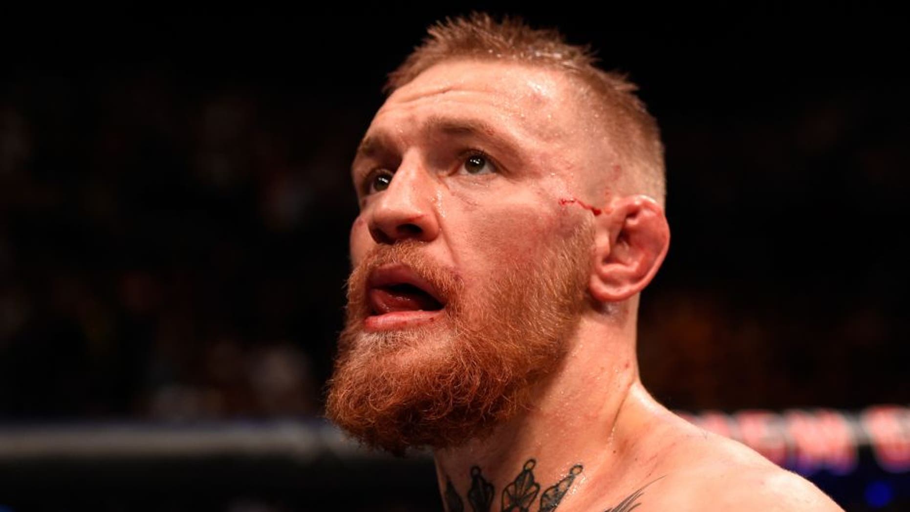 LAS VEGAS, NV - MARCH 05: Conor McGregor of Ireland reacts after his loss to Nate Diaz in their welterweight bout during the UFC 196 event inside MGM Grand Garden Arena on March 5, 2016 in Las Vegas, Nevada. (Photo by Josh Hedges/Zuffa LLC/Zuffa LLC via Getty Images)
