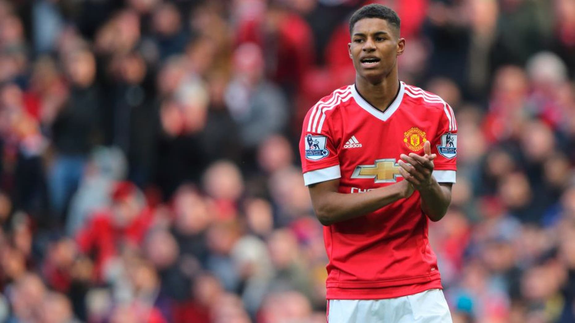 MANCHESTER, ENGLAND - FEBRUARY 28: Marcus Rashford of Manchester United during the Barclays Premier League match between Manchester United and Arsenal at Old Trafford on February 28 in Manchester, England. (Photo by Matthew Ashton - AMA/Getty Images)