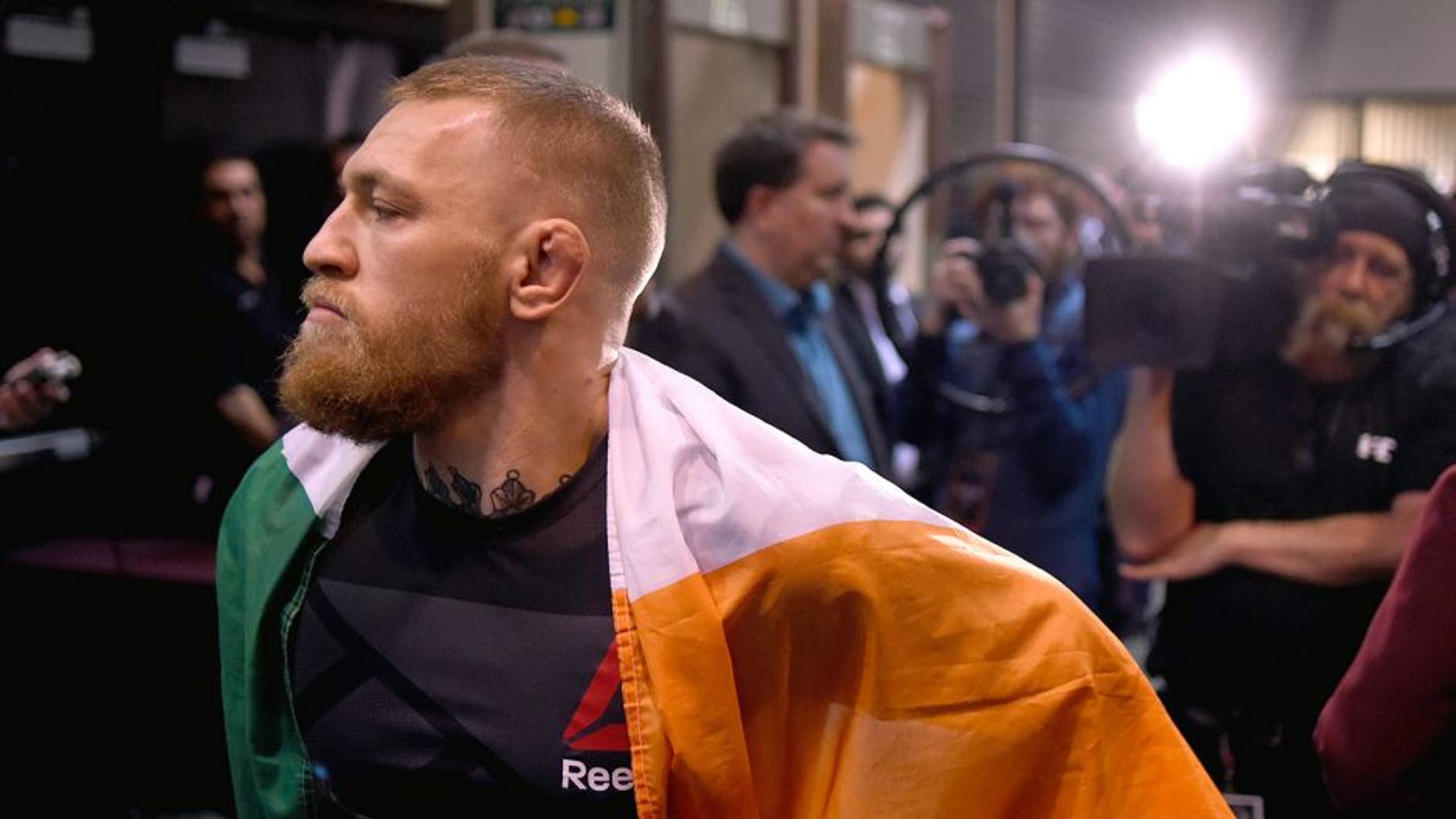 LAS VEGAS, NV - MARCH 05: Conor McGregor of Ireland prepares to walk to the Octagon to face Nate Diaz during the UFC 196 event inside MGM Grand Garden Arena on March 5, 2016 in Las Vegas, Nevada. (Photo by Todd Lussier/Zuffa LLC/Zuffa LLC via Getty Images)
