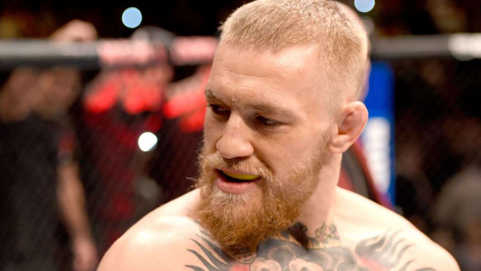 LAS VEGAS, NV - MARCH 05: Conor McGregor of Ireland prepares to face Nate Diaz in their welterweight bout during the UFC 196 event inside MGM Grand Garden Arena on March 5, 2016 in Las Vegas, Nevada. (Photo by Josh Hedges/Zuffa LLC/Zuffa LLC via Getty Images)