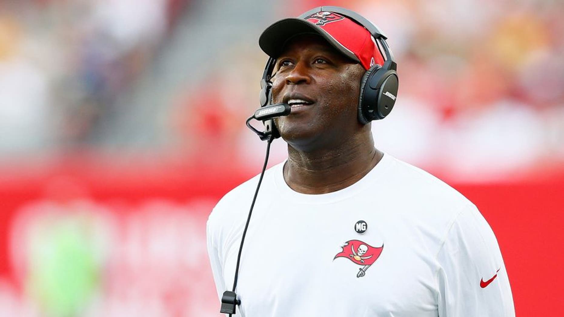 TAMPA, FL - DECEMBER 21: Head coach Lovie Smith of the Tampa Bay Buccaneers looks on during the game against the Green Bay Packers at Raymond James Stadium on December 21, 2014 in Tampa, Florida. (Photo by Kevin C. Cox/Getty Images)