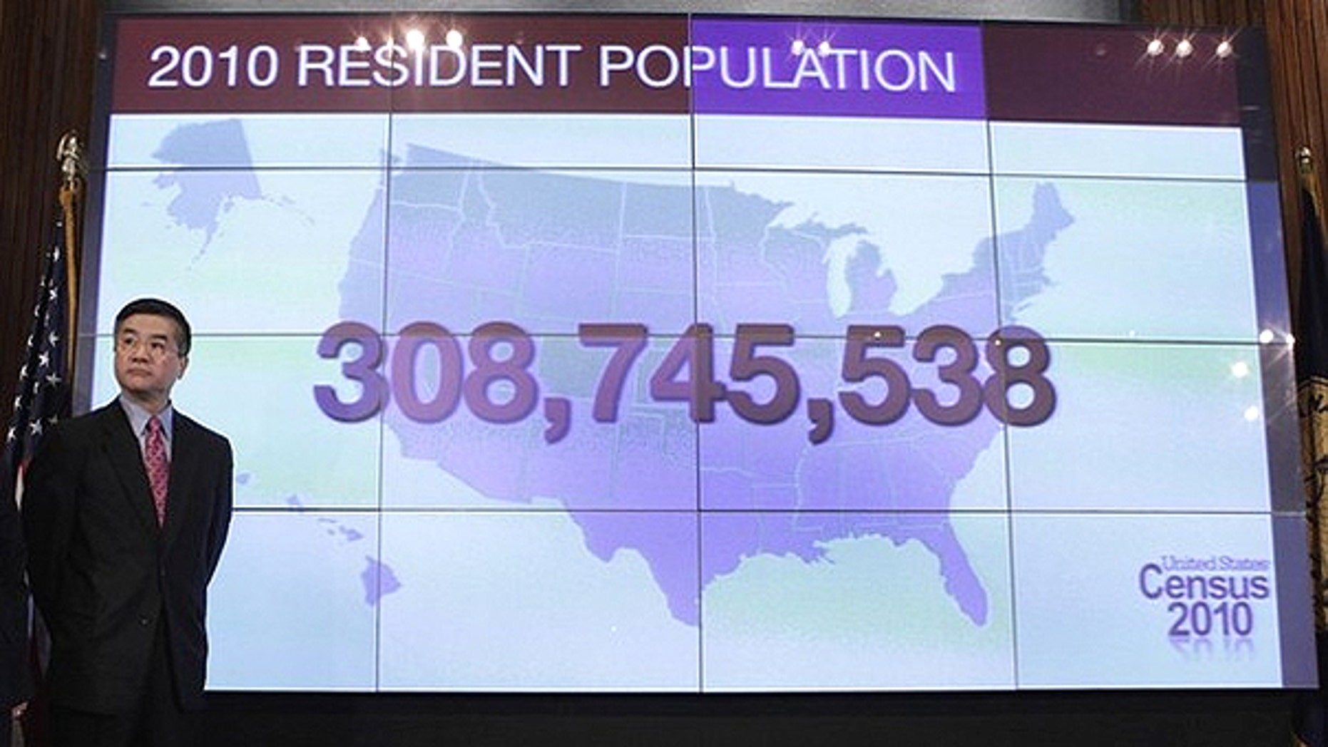 Dec. 21, 2010: U.S. Commerce Secretary Gary Locke stands beside a screen showing the country's resident population during the 2010 Census presentation at the National Press Club in Washington.